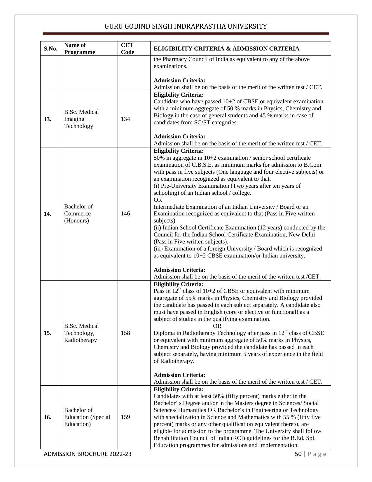 Guru Gobind Singh Indraprastha University (GGSIPU), Delhi Admission Brochure 2022-23 - Page 61