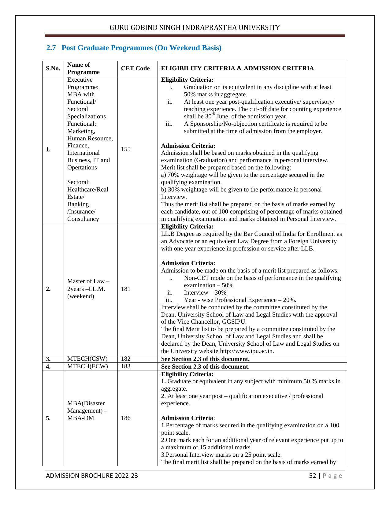 Guru Gobind Singh Indraprastha University (GGSIPU), Delhi Admission Brochure 2022-23 - Page 63