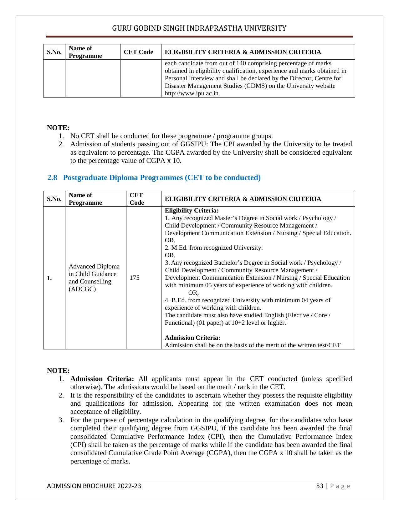 Guru Gobind Singh Indraprastha University (GGSIPU), Delhi Admission Brochure 2022-23 - Page 64