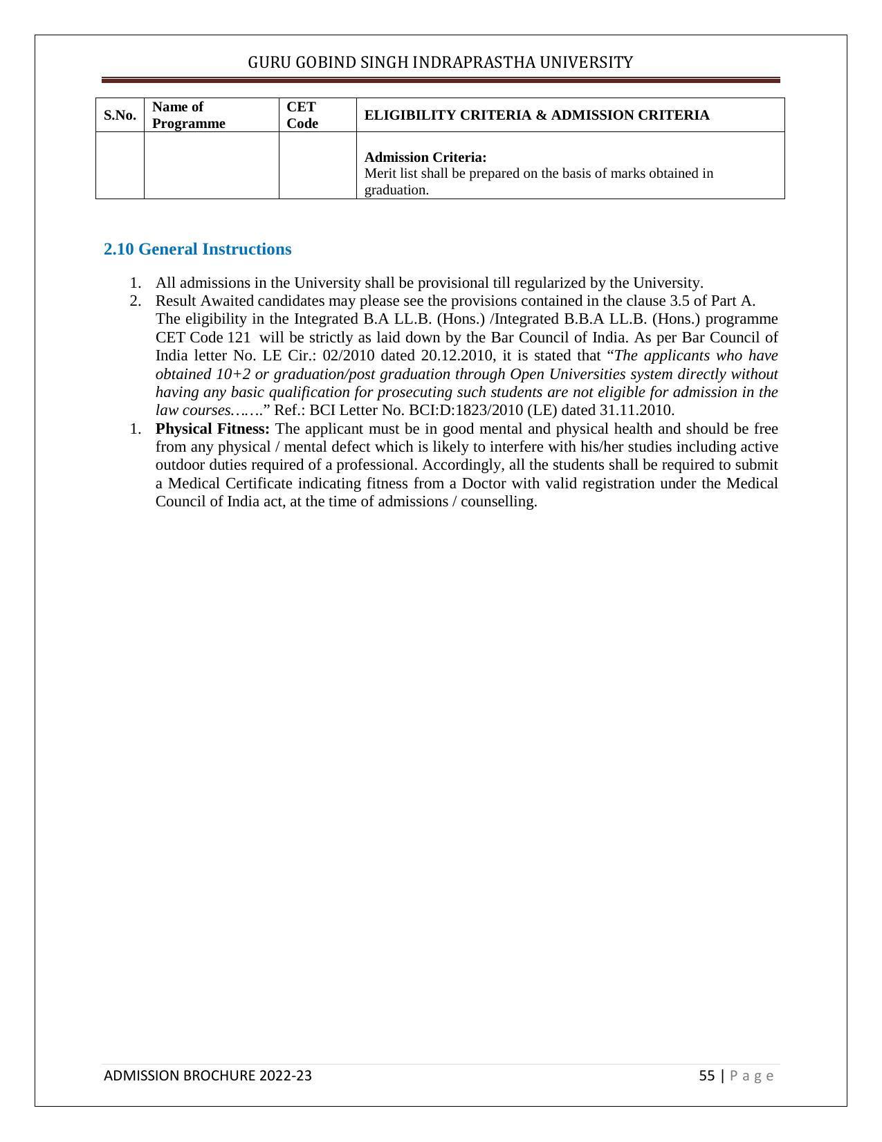 Guru Gobind Singh Indraprastha University (GGSIPU), Delhi Admission Brochure 2022-23 - Page 66