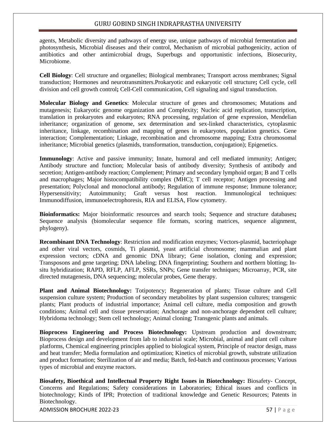 Guru Gobind Singh Indraprastha University (GGSIPU), Delhi Admission Brochure 2022-23 - Page 68