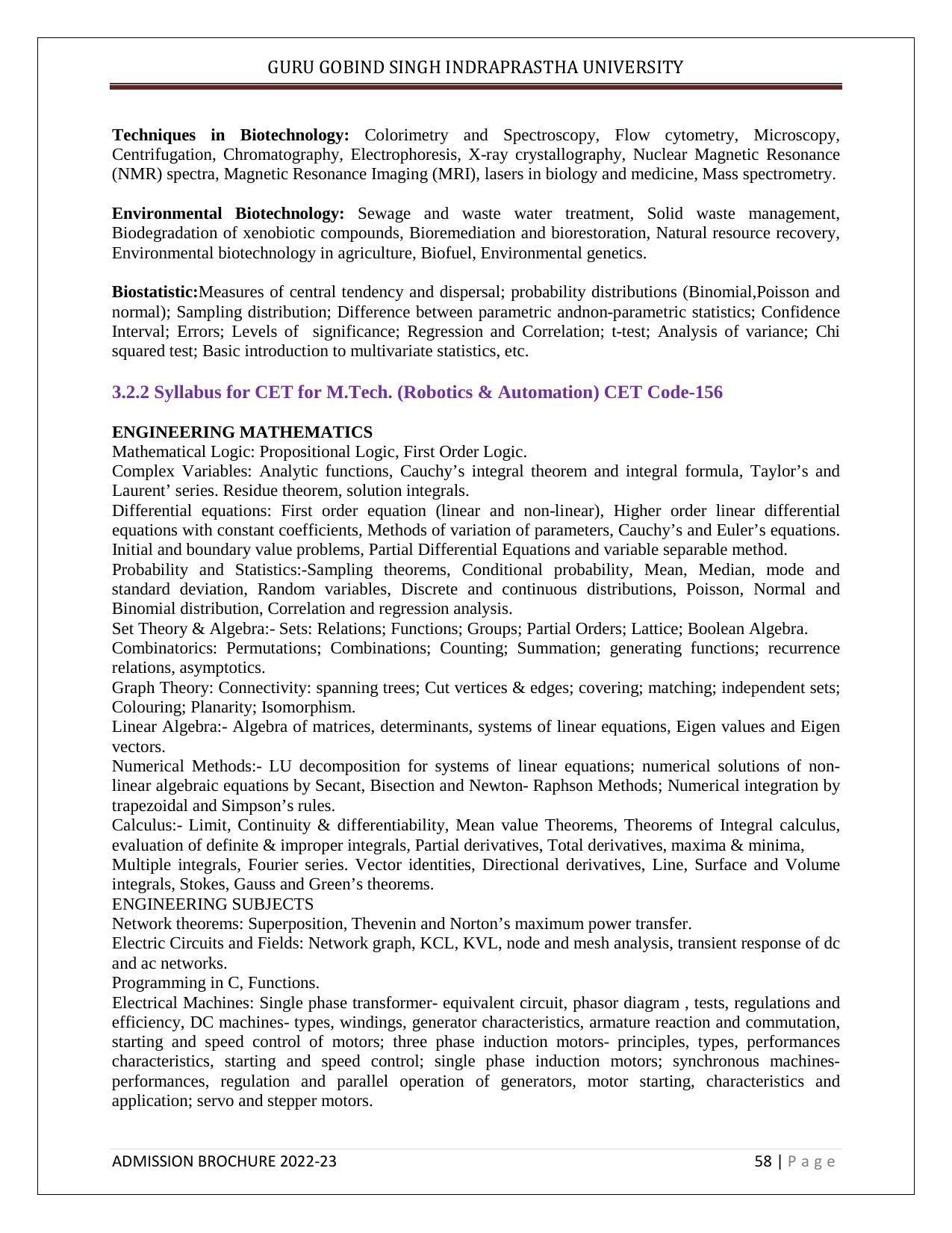 Guru Gobind Singh Indraprastha University (GGSIPU), Delhi Admission Brochure 2022-23 - Page 69