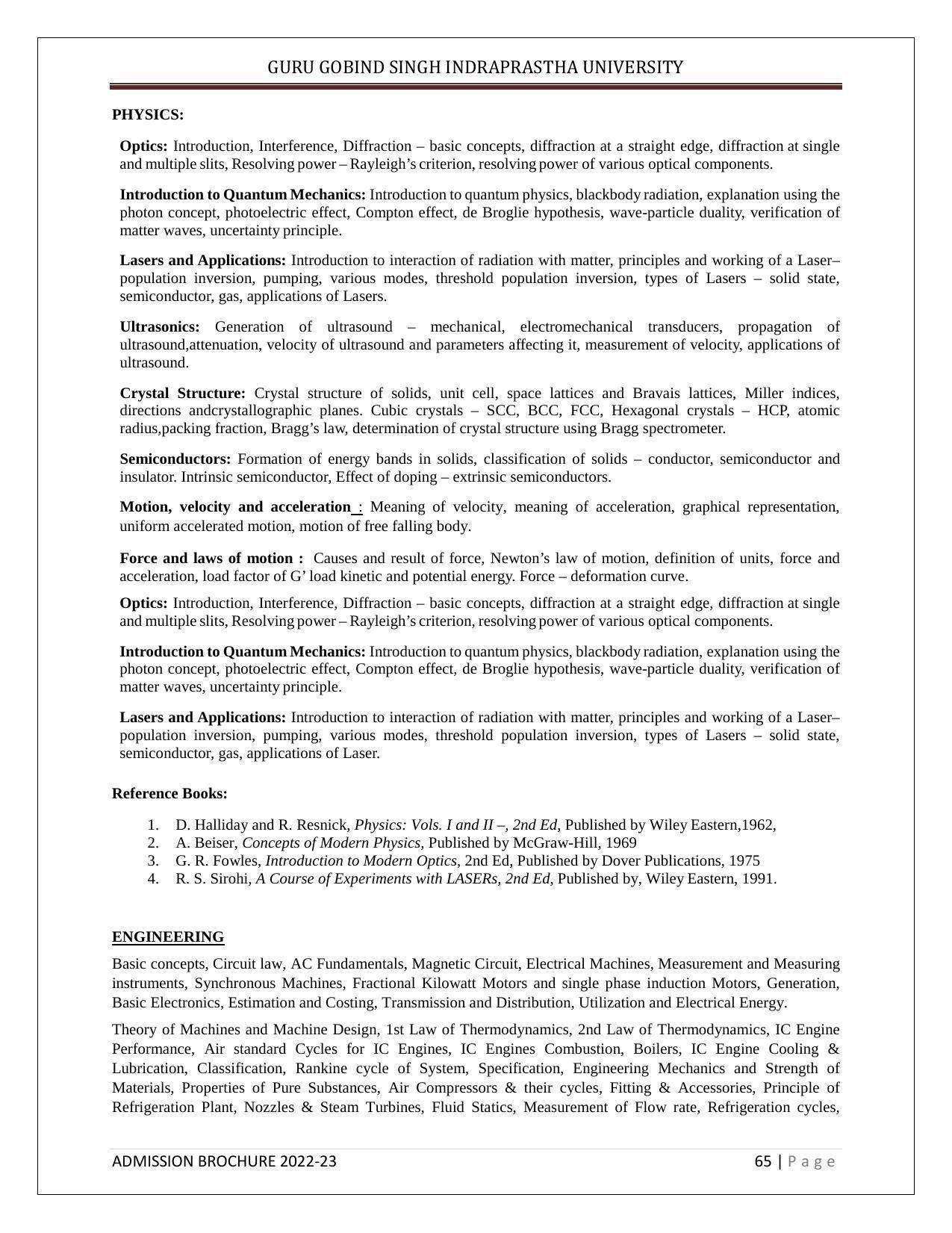 Guru Gobind Singh Indraprastha University (GGSIPU), Delhi Admission Brochure 2022-23 - Page 76