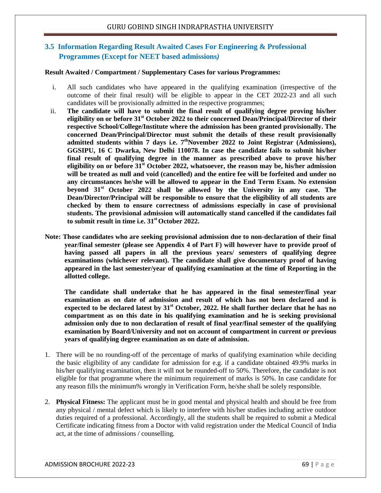 Guru Gobind Singh Indraprastha University (GGSIPU), Delhi Admission Brochure 2022-23 - Page 80