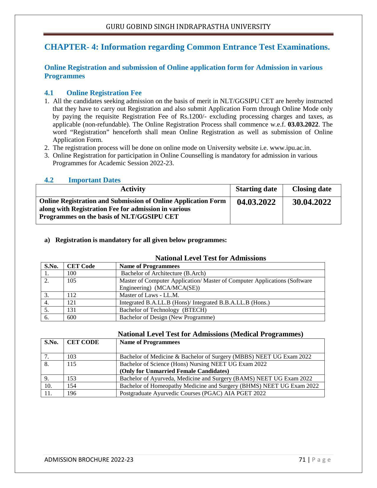 Guru Gobind Singh Indraprastha University (GGSIPU), Delhi Admission Brochure 2022-23 - Page 82