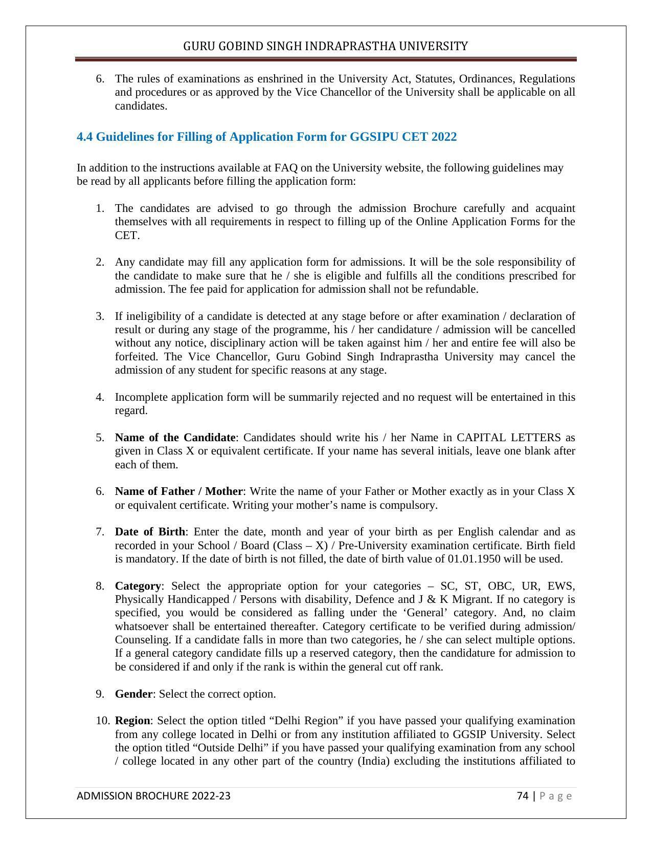 Guru Gobind Singh Indraprastha University (GGSIPU), Delhi Admission Brochure 2022-23 - Page 85