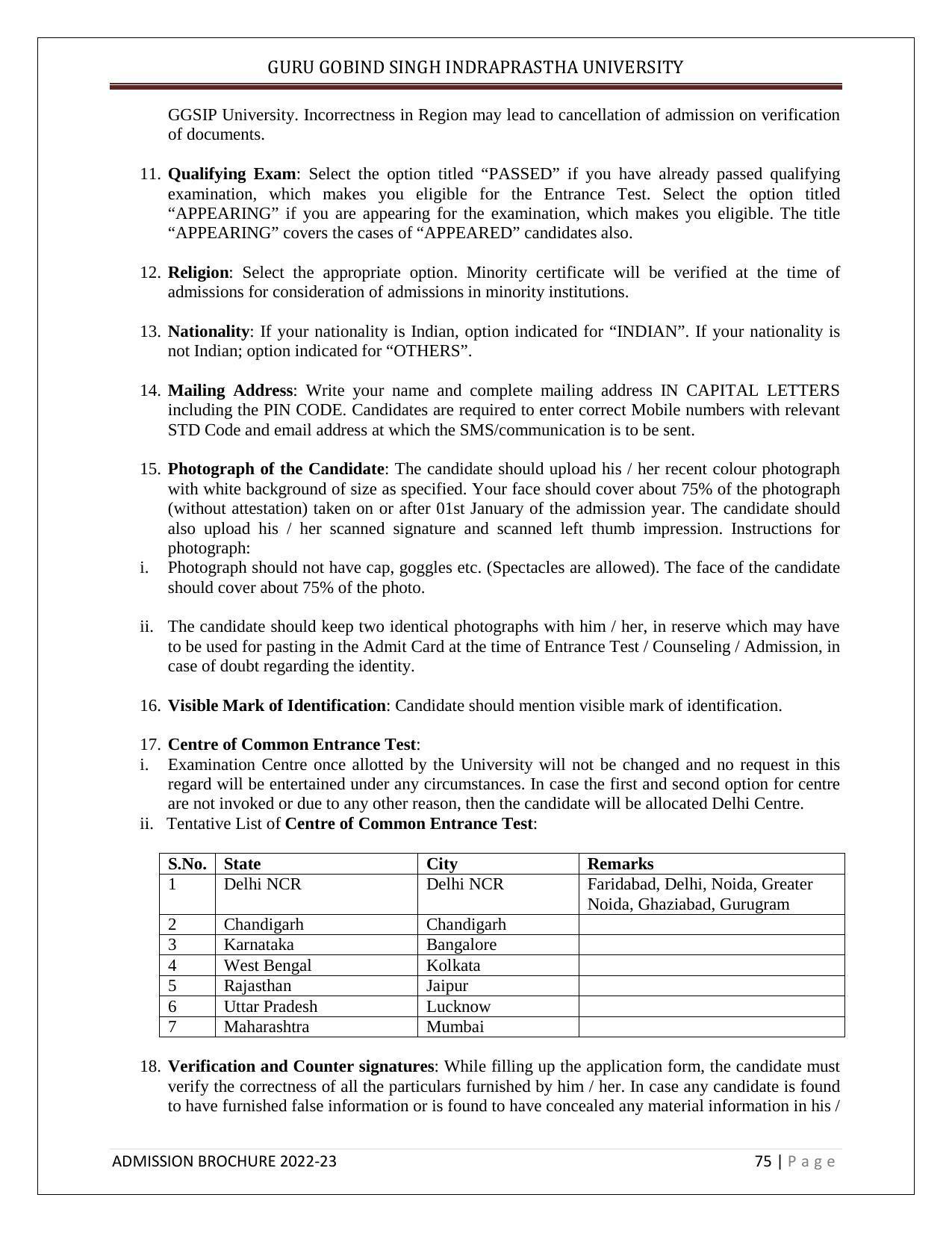 Guru Gobind Singh Indraprastha University (GGSIPU), Delhi Admission Brochure 2022-23 - Page 86