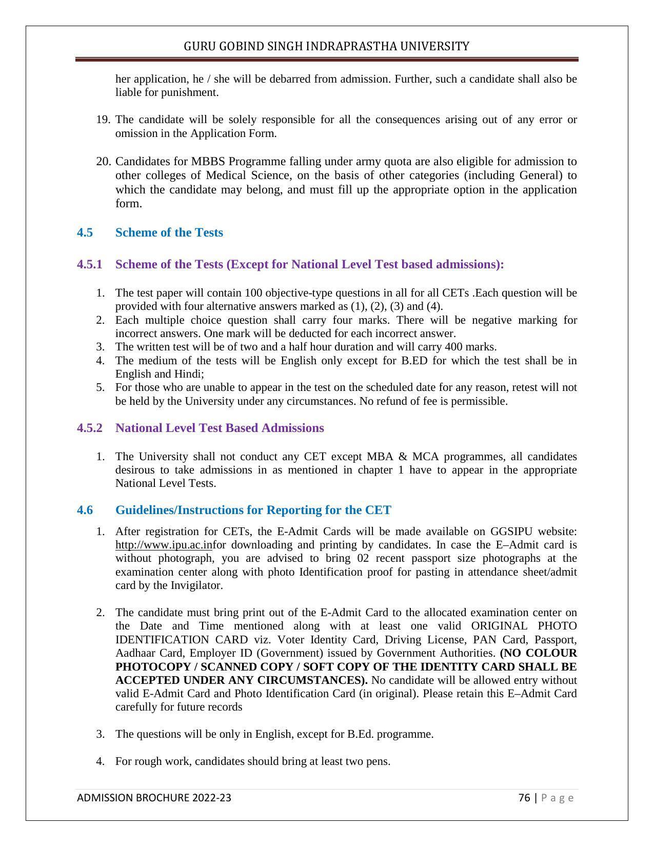 Guru Gobind Singh Indraprastha University (GGSIPU), Delhi Admission Brochure 2022-23 - Page 87