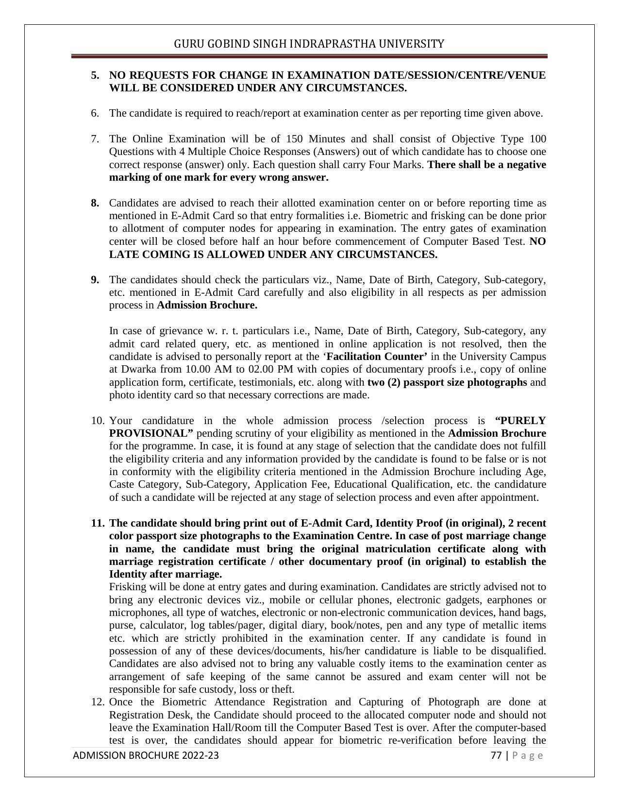 Guru Gobind Singh Indraprastha University (GGSIPU), Delhi Admission Brochure 2022-23 - Page 88