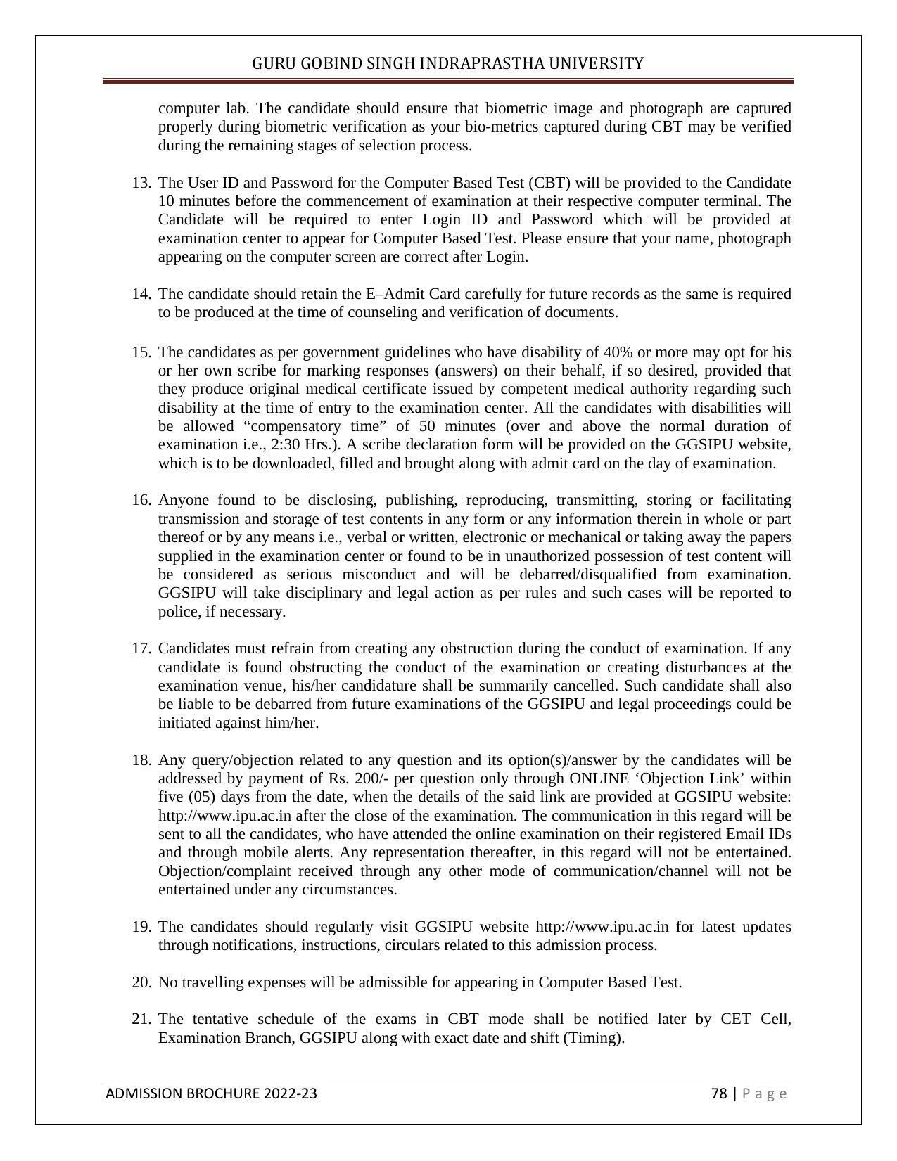 Guru Gobind Singh Indraprastha University (GGSIPU), Delhi Admission Brochure 2022-23 - Page 89