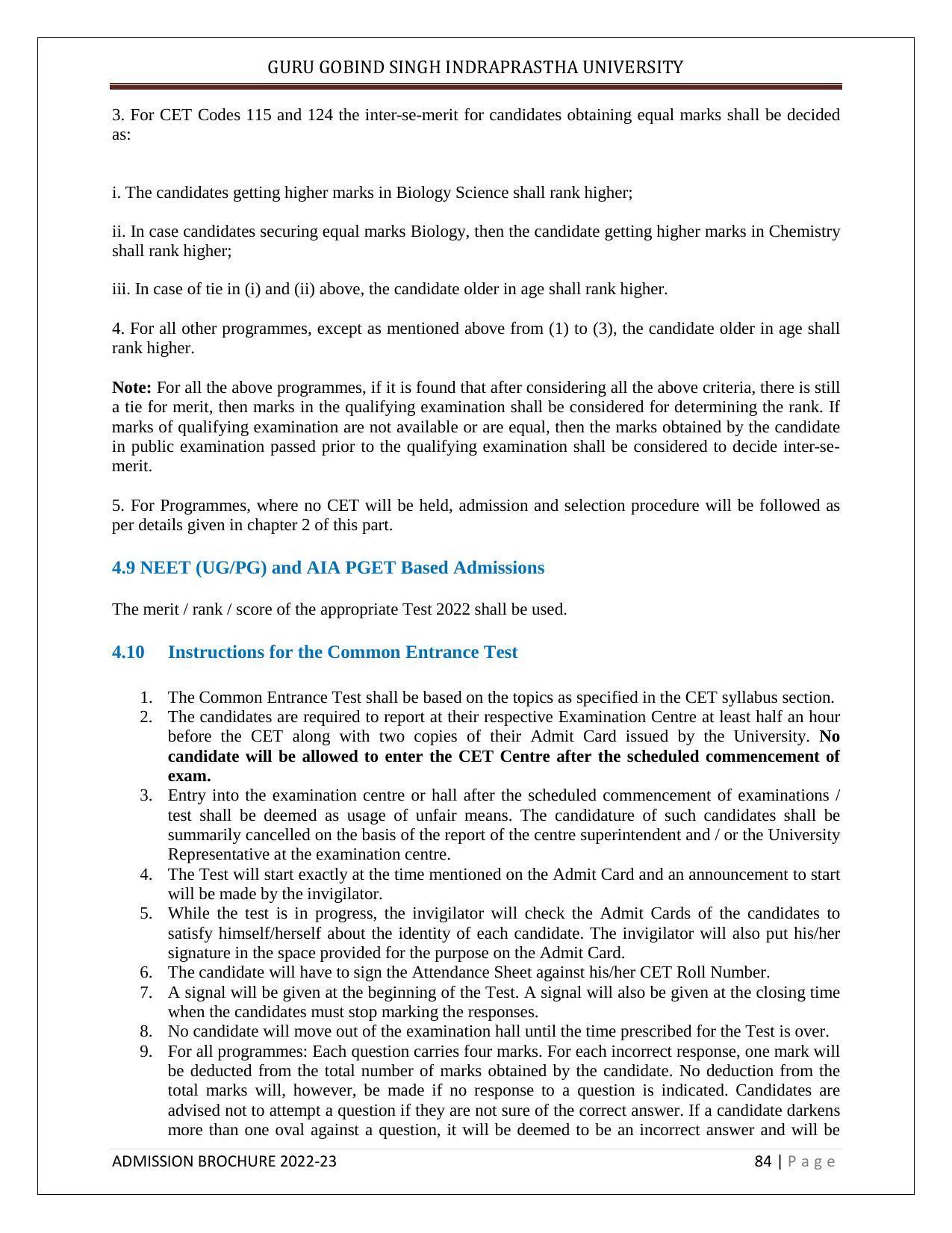 Guru Gobind Singh Indraprastha University (GGSIPU), Delhi Admission Brochure 2022-23 - Page 95