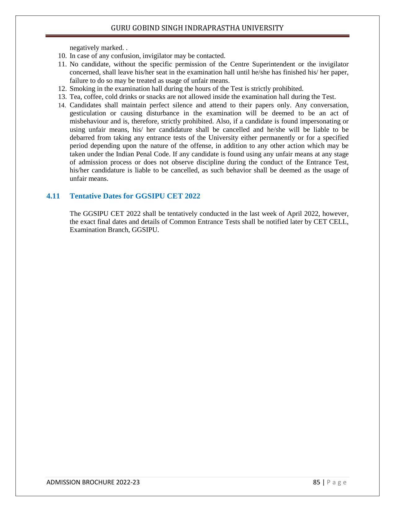 Guru Gobind Singh Indraprastha University (GGSIPU), Delhi Admission Brochure 2022-23 - Page 96