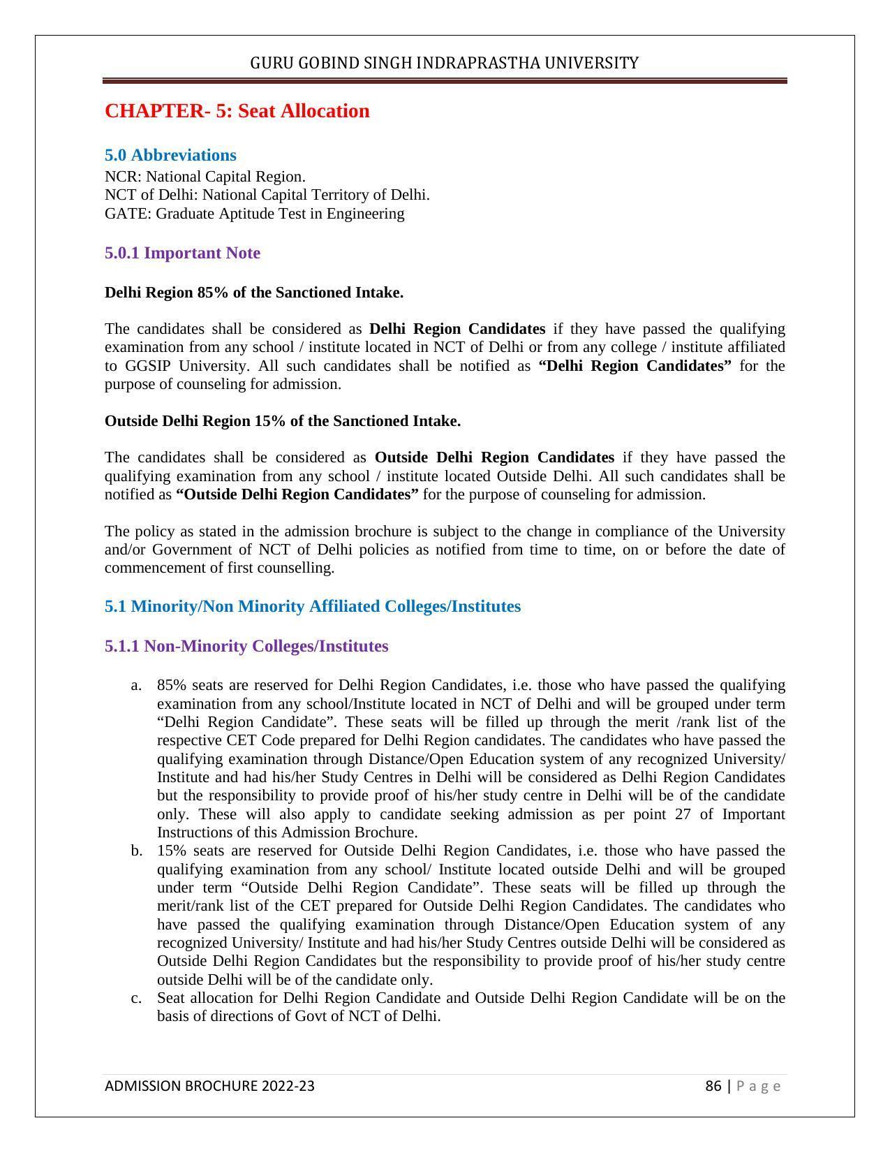 Guru Gobind Singh Indraprastha University (GGSIPU), Delhi Admission Brochure 2022-23 - Page 97