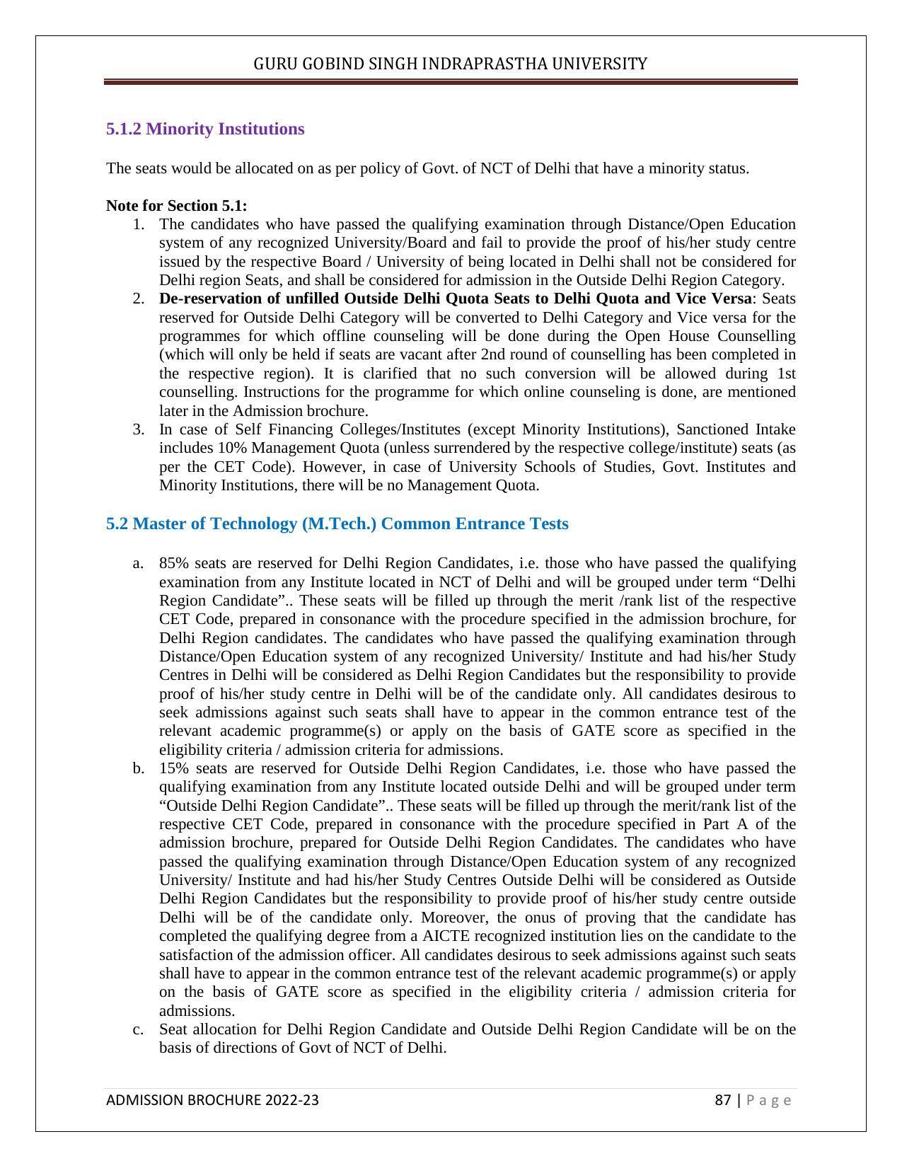 Guru Gobind Singh Indraprastha University (GGSIPU), Delhi Admission Brochure 2022-23 - Page 98