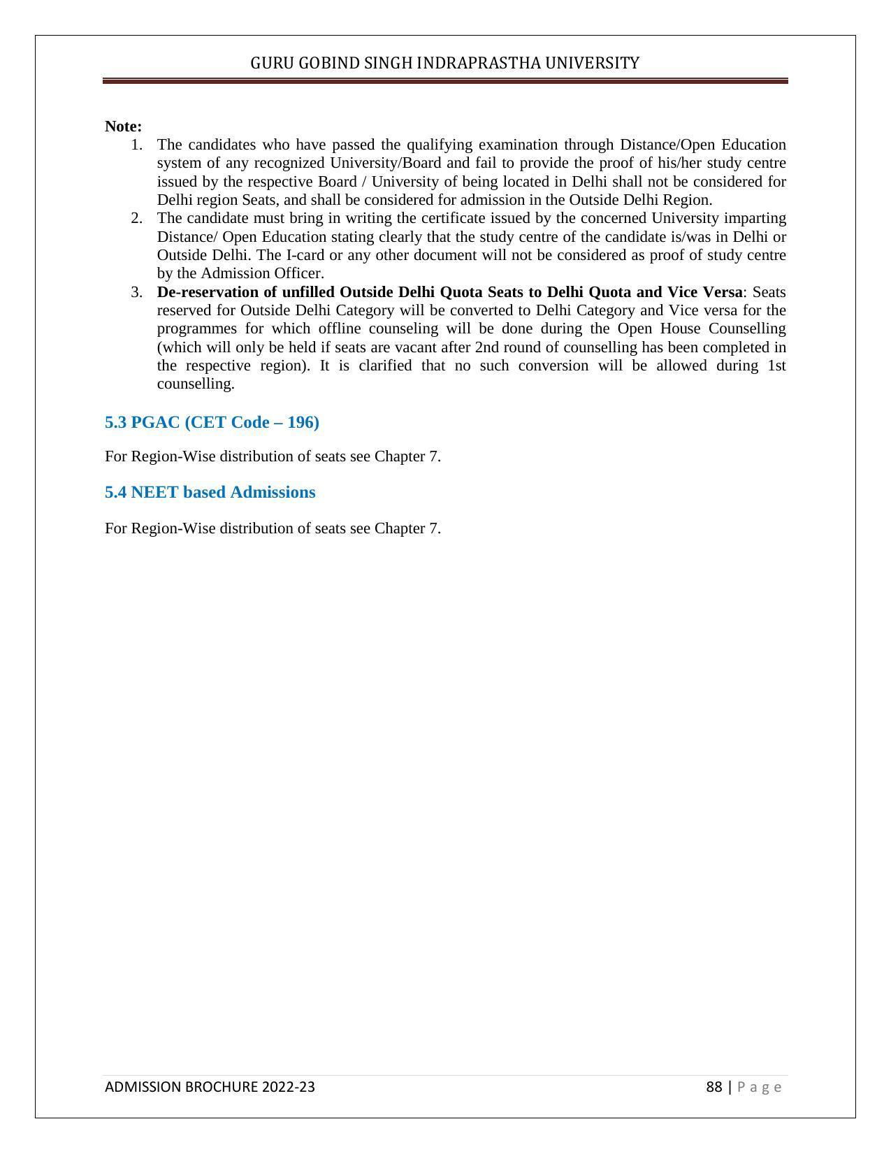 Guru Gobind Singh Indraprastha University (GGSIPU), Delhi Admission Brochure 2022-23 - Page 99