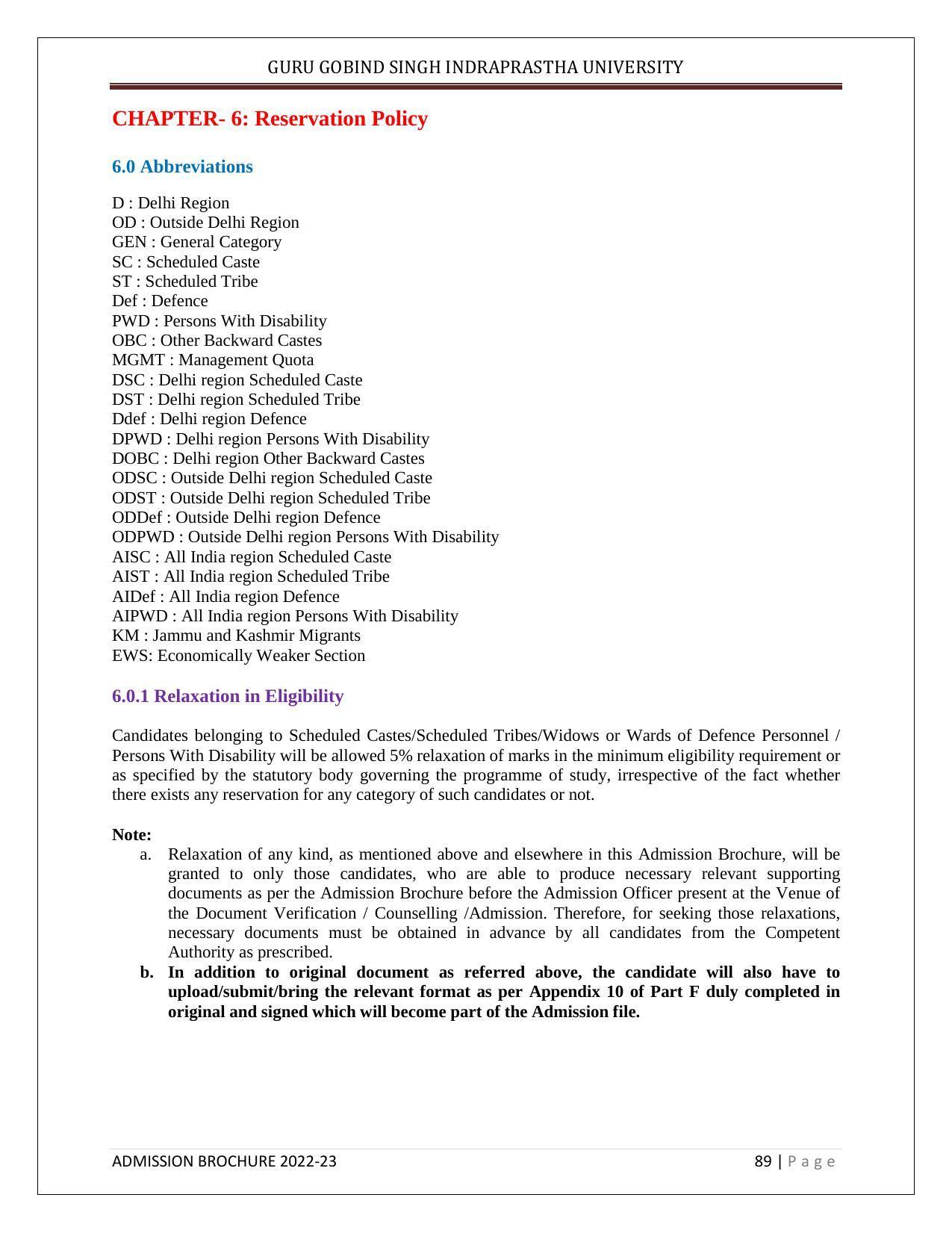 Guru Gobind Singh Indraprastha University (GGSIPU), Delhi Admission Brochure 2022-23 - Page 100