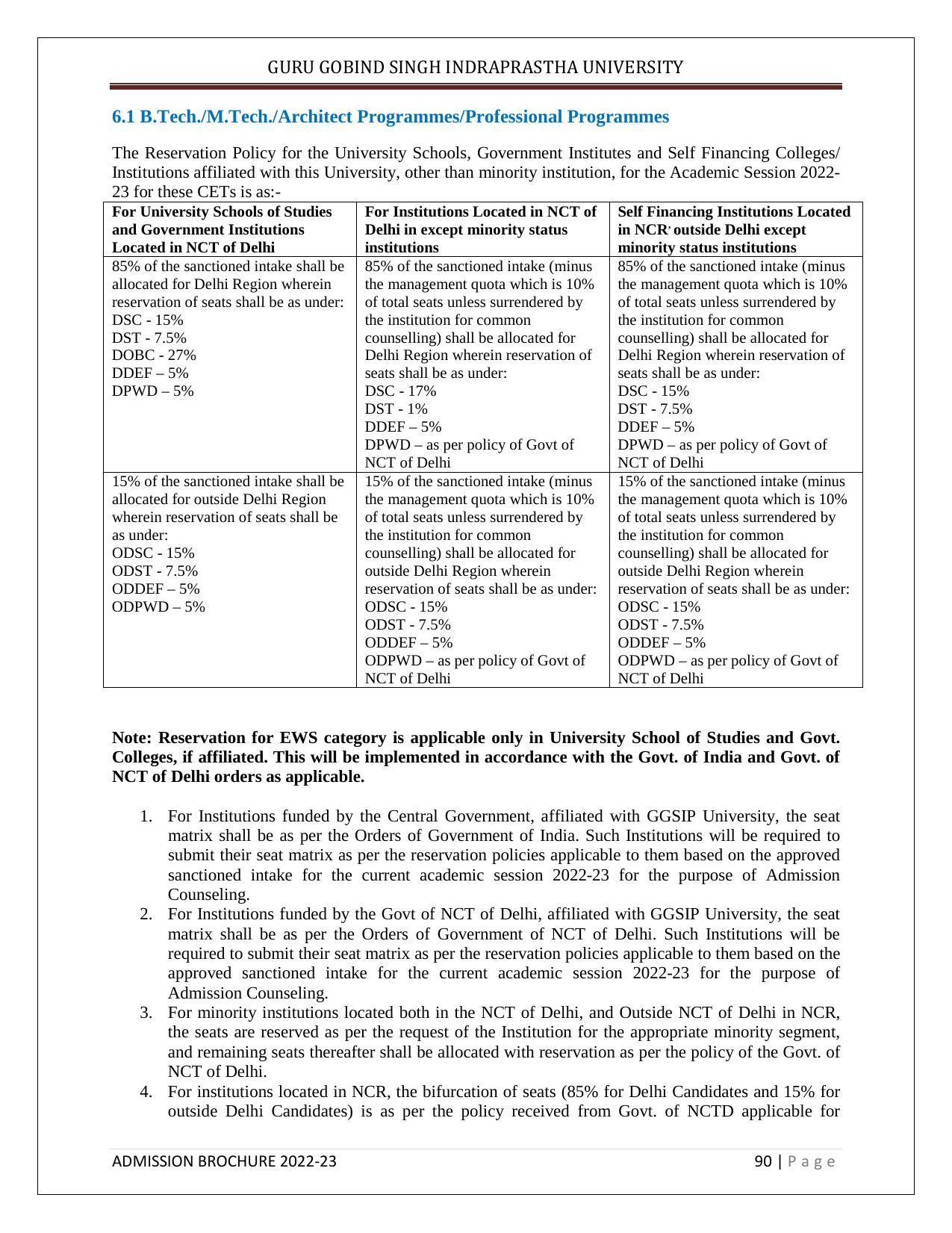 Guru Gobind Singh Indraprastha University (GGSIPU), Delhi Admission Brochure 2022-23 - Page 101