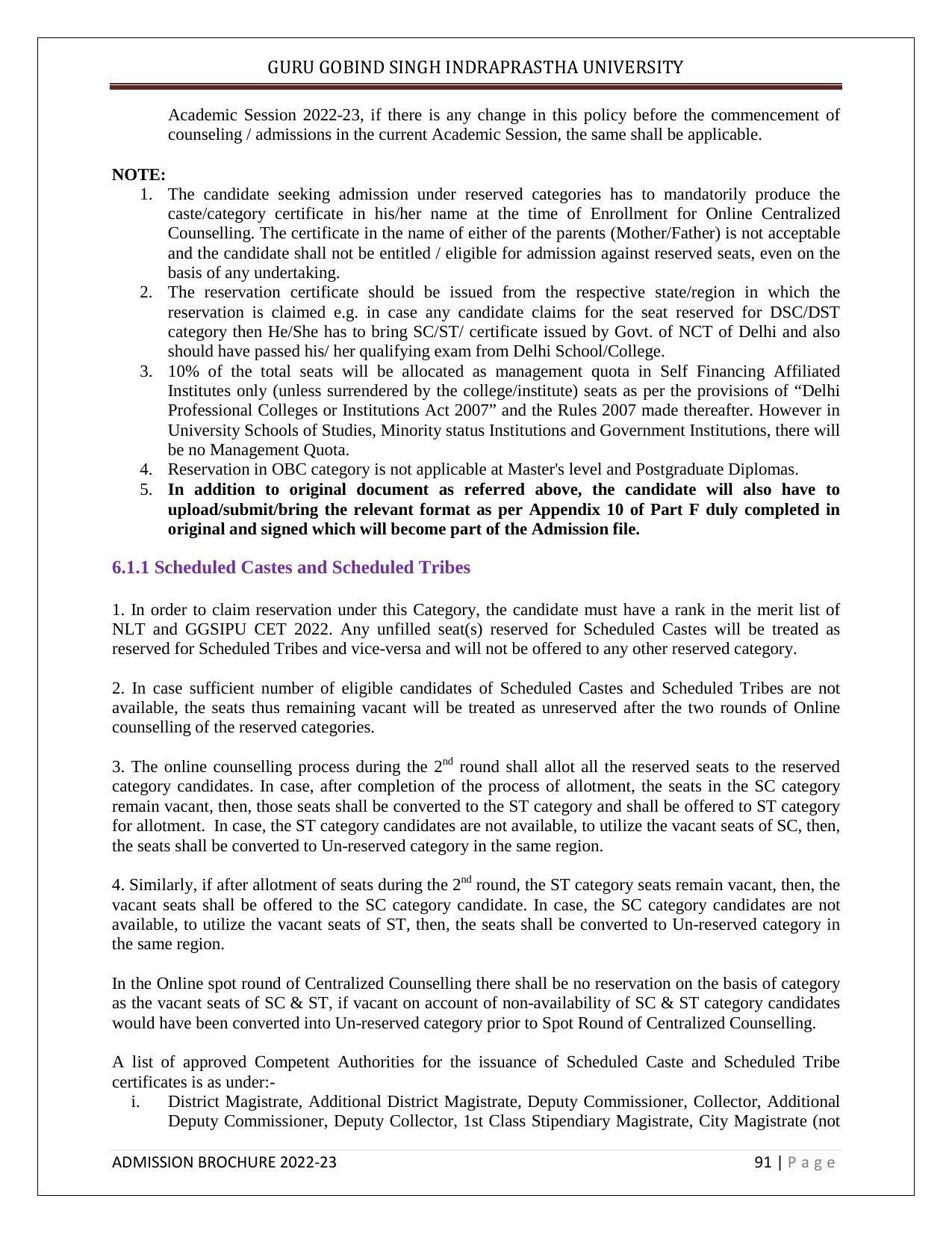 Guru Gobind Singh Indraprastha University (GGSIPU), Delhi Admission Brochure 2022-23 - Page 102