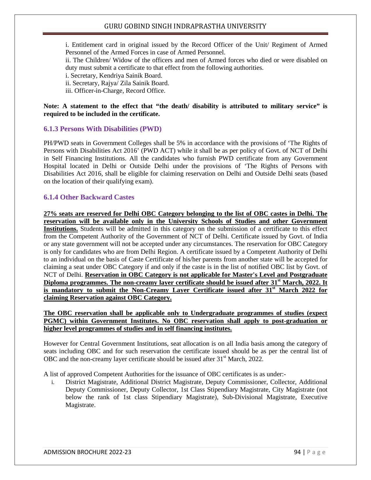 Guru Gobind Singh Indraprastha University (GGSIPU), Delhi Admission Brochure 2022-23 - Page 105