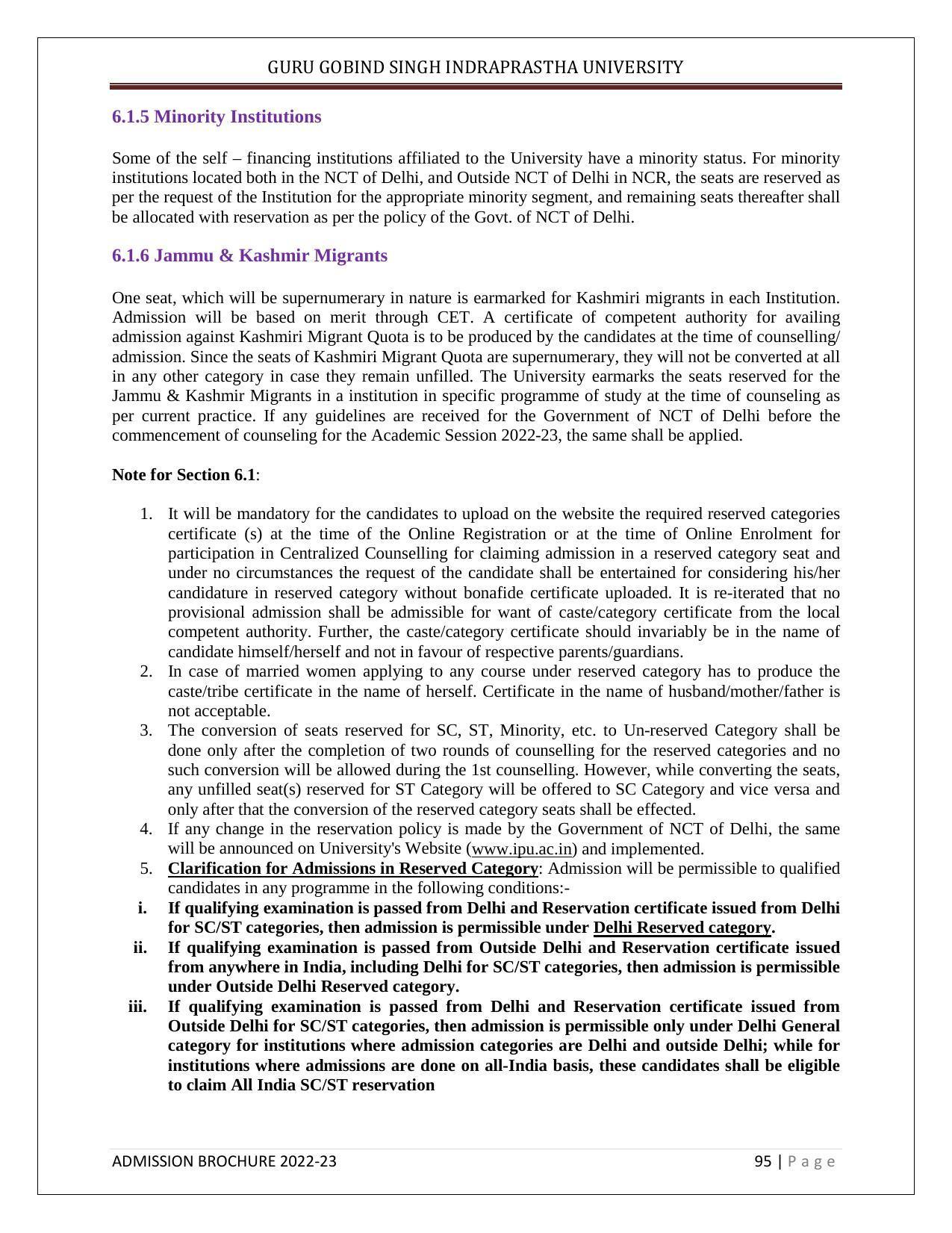 Guru Gobind Singh Indraprastha University (GGSIPU), Delhi Admission Brochure 2022-23 - Page 106