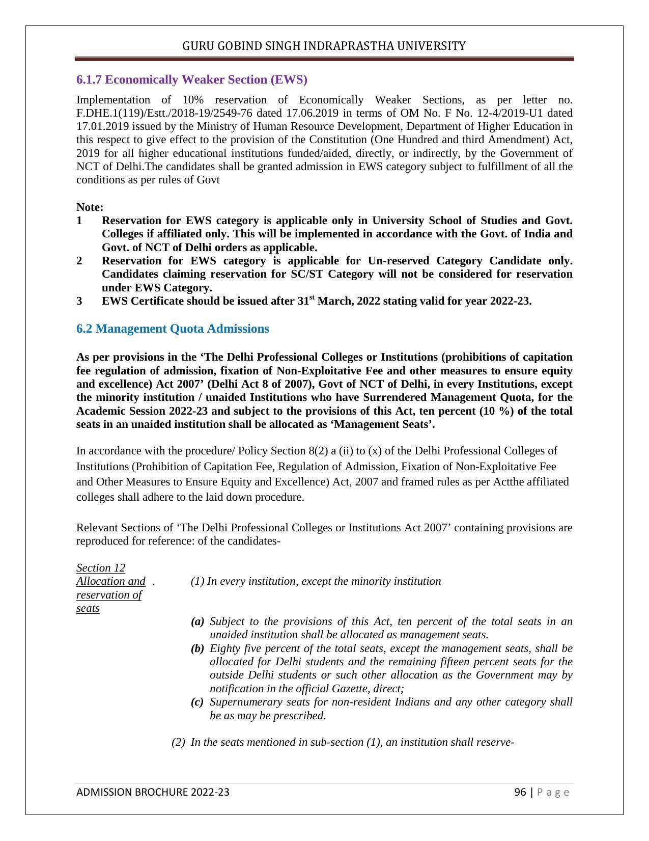 Guru Gobind Singh Indraprastha University (GGSIPU), Delhi Admission Brochure 2022-23 - Page 107
