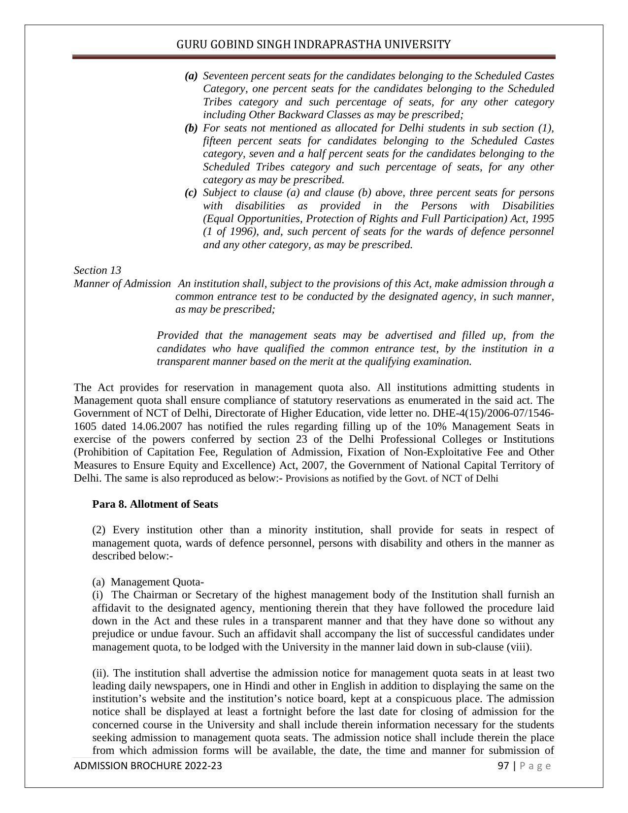 Guru Gobind Singh Indraprastha University (GGSIPU), Delhi Admission Brochure 2022-23 - Page 108