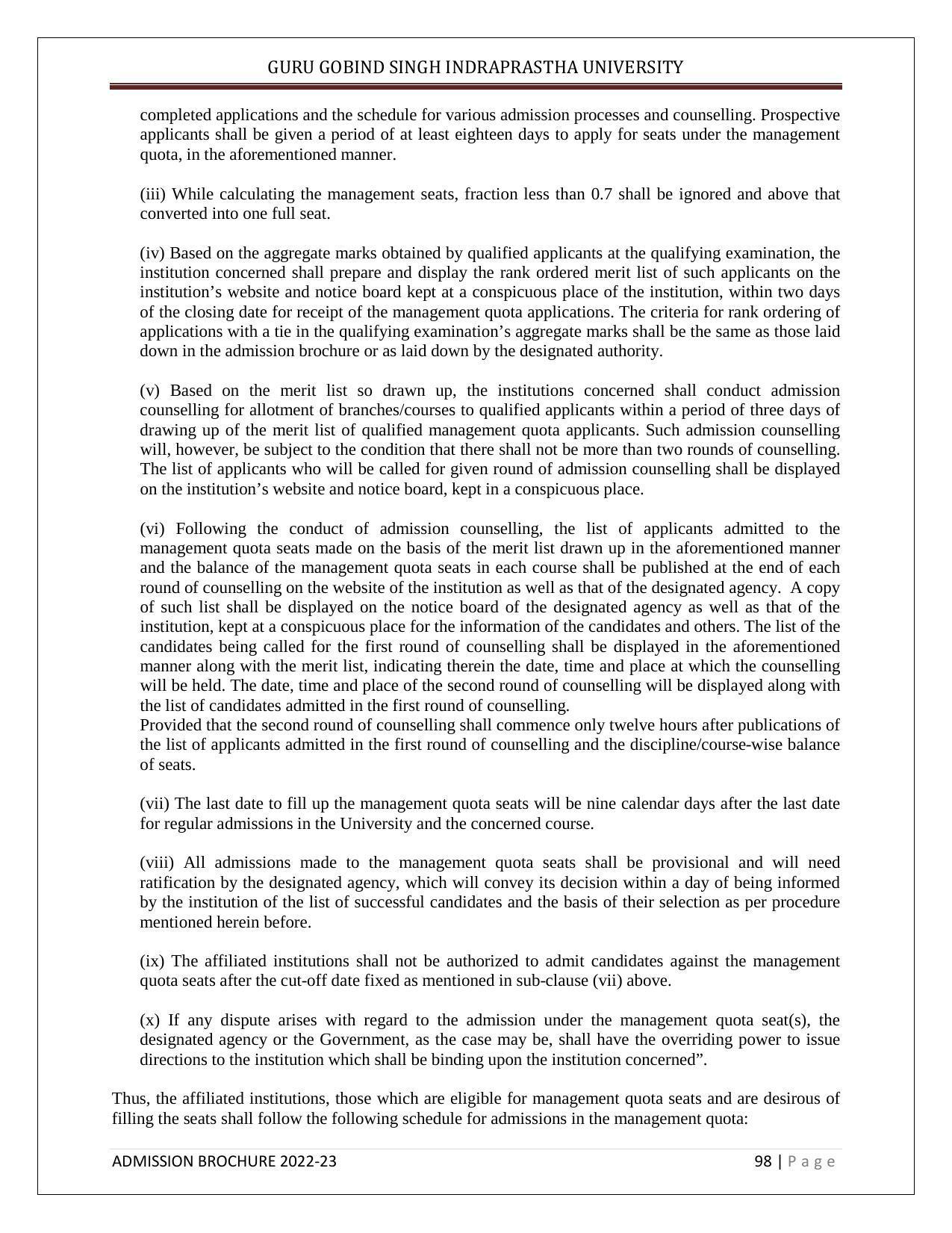 Guru Gobind Singh Indraprastha University (GGSIPU), Delhi Admission Brochure 2022-23 - Page 109