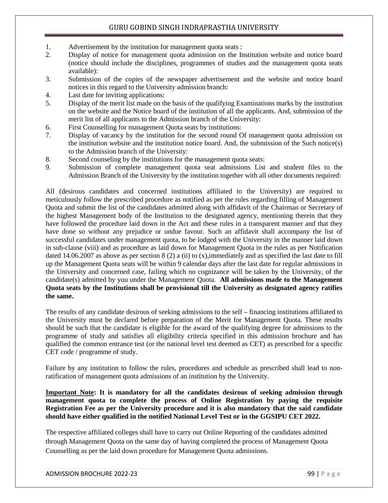 Guru Gobind Singh Indraprastha University (GGSIPU), Delhi Admission Brochure 2022-23 - Page 110