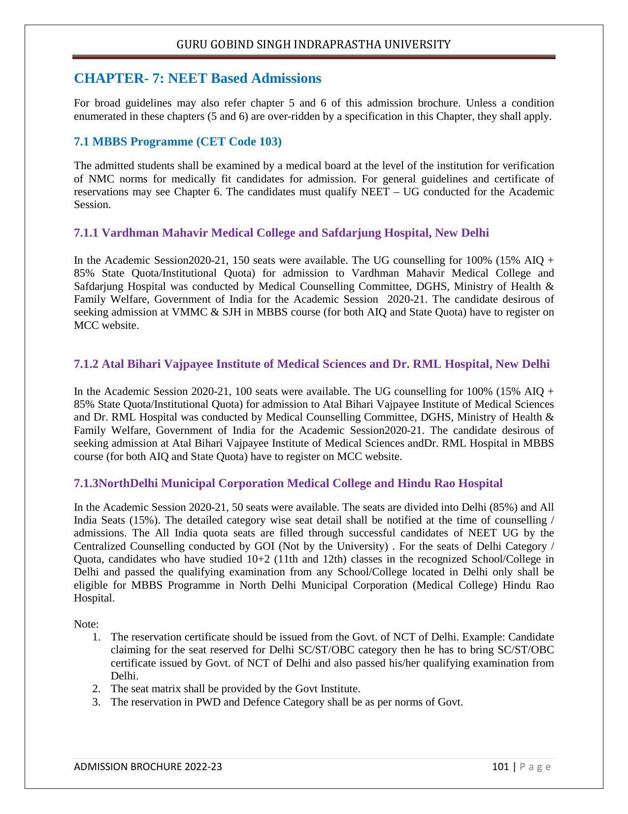 Guru Gobind Singh Indraprastha University (GGSIPU), Delhi Admission Brochure 2022-23 - Page 112