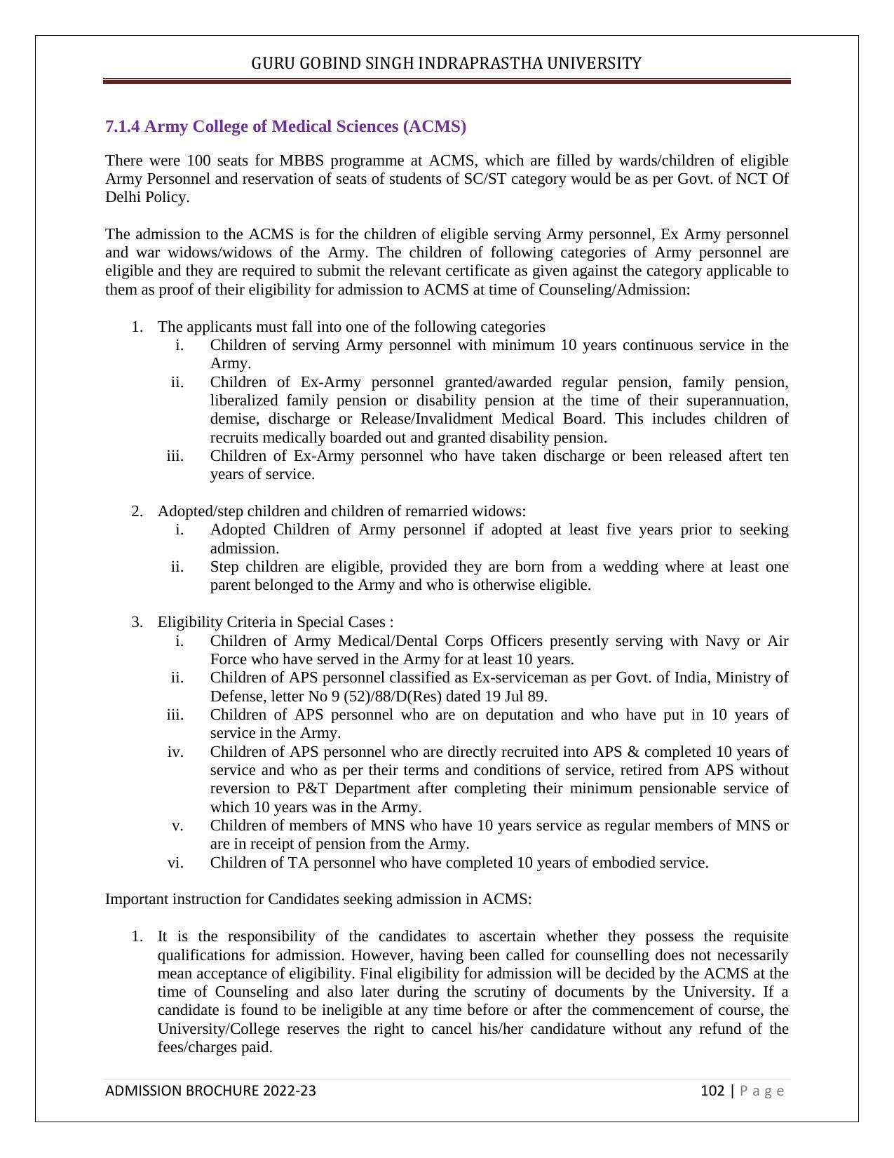 Guru Gobind Singh Indraprastha University (GGSIPU), Delhi Admission Brochure 2022-23 - Page 113