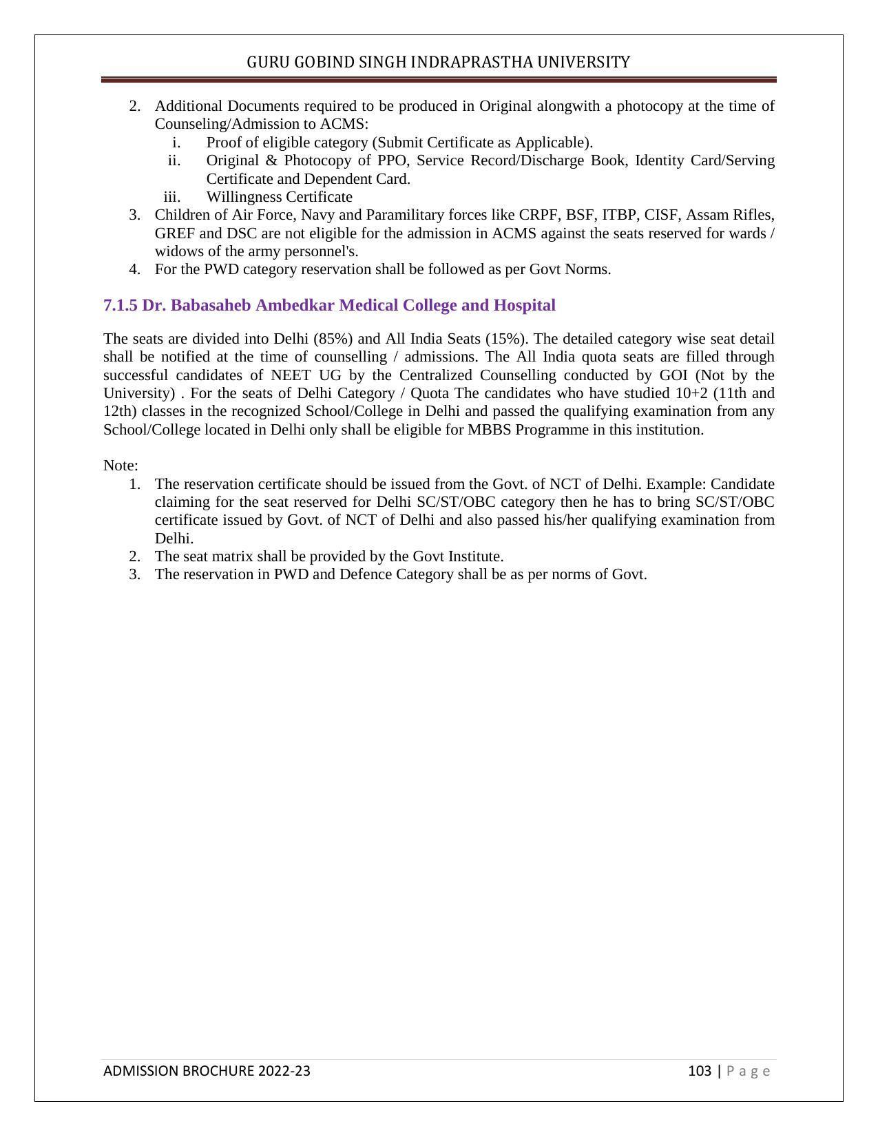 Guru Gobind Singh Indraprastha University (GGSIPU), Delhi Admission Brochure 2022-23 - Page 114