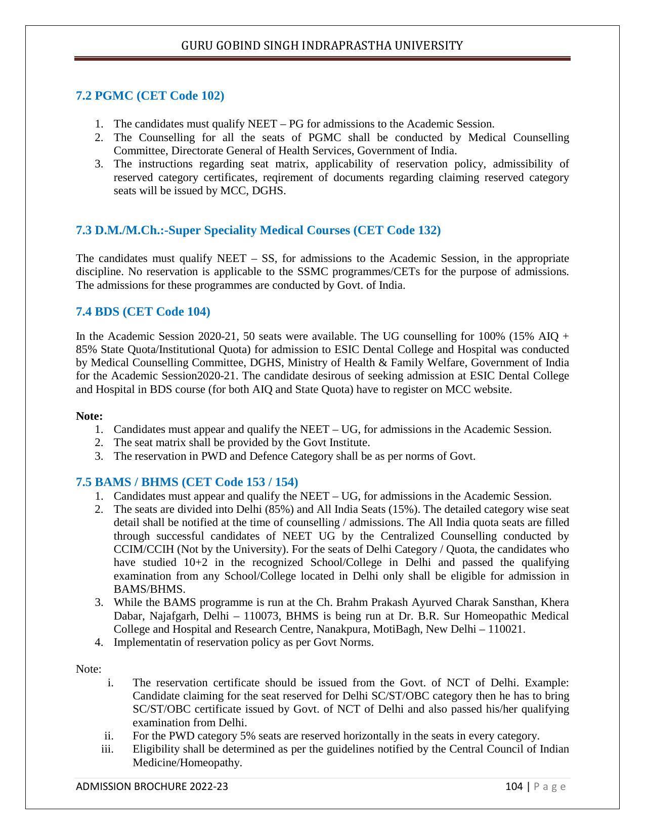 Guru Gobind Singh Indraprastha University (GGSIPU), Delhi Admission Brochure 2022-23 - Page 115