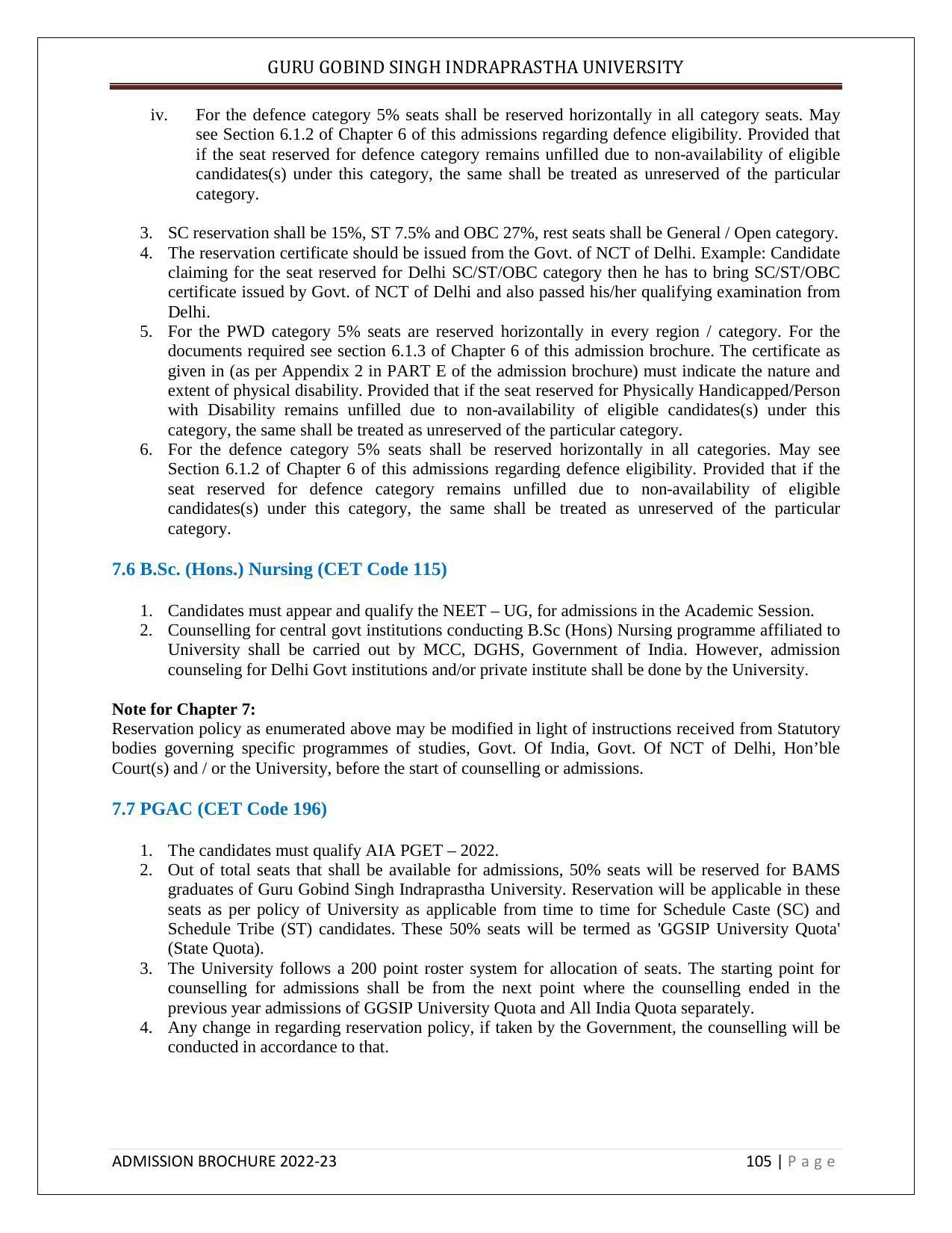 Guru Gobind Singh Indraprastha University (GGSIPU), Delhi Admission Brochure 2022-23 - Page 116