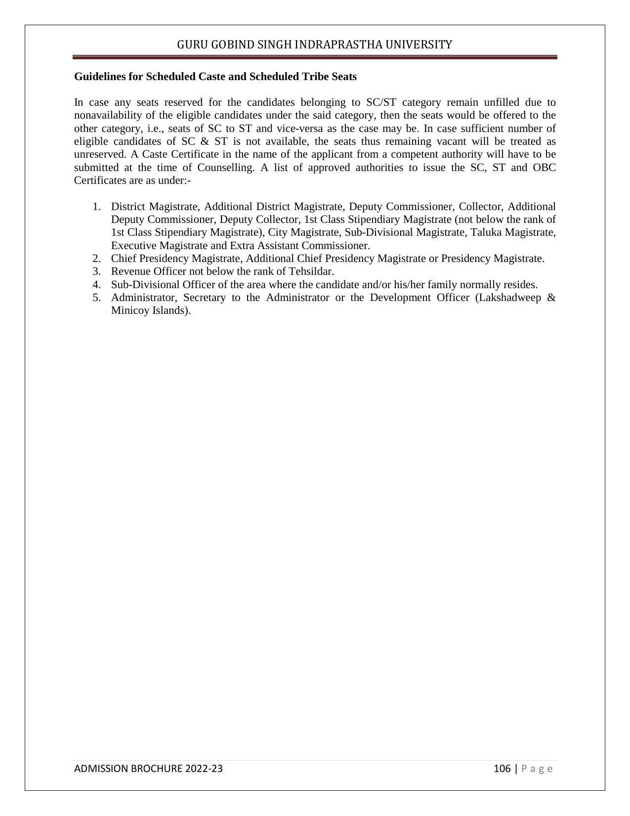 Guru Gobind Singh Indraprastha University (GGSIPU), Delhi Admission Brochure 2022-23 - Page 117