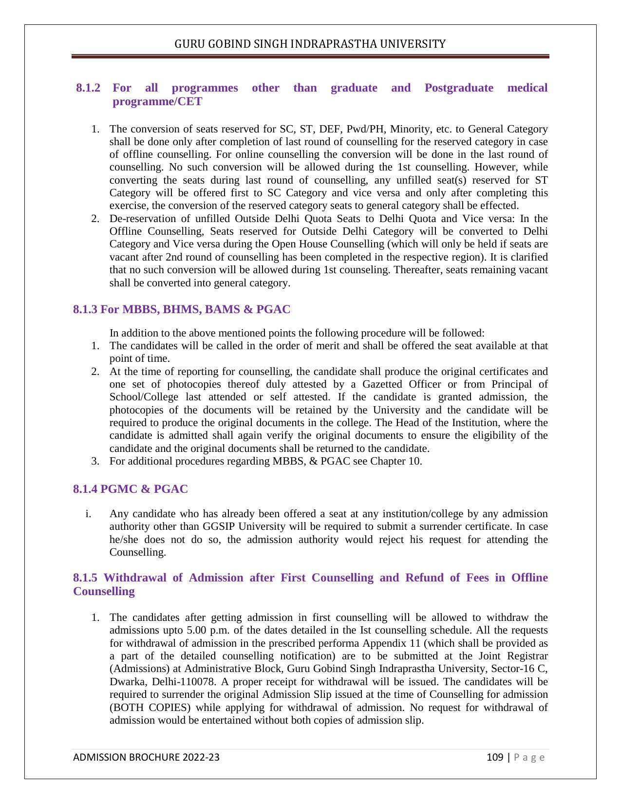 Guru Gobind Singh Indraprastha University (GGSIPU), Delhi Admission Brochure 2022-23 - Page 120