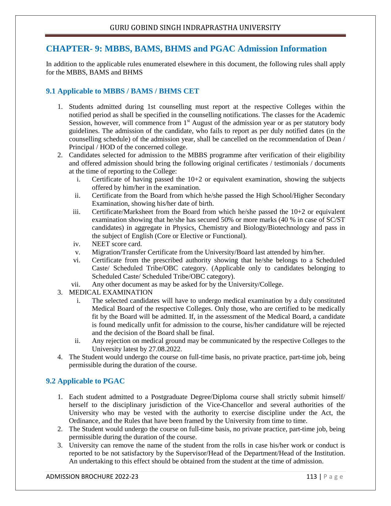 Guru Gobind Singh Indraprastha University (GGSIPU), Delhi Admission Brochure 2022-23 - Page 124