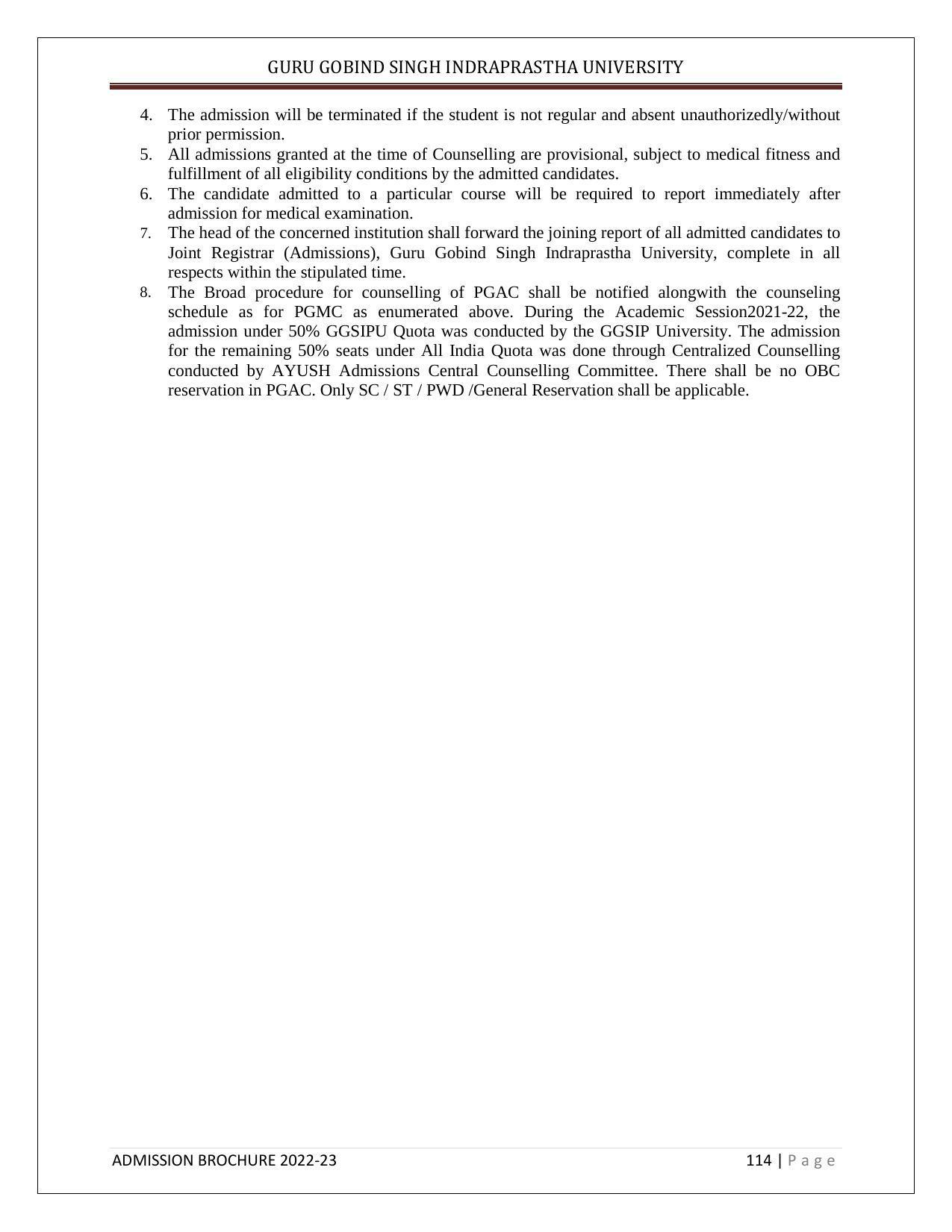 Guru Gobind Singh Indraprastha University (GGSIPU), Delhi Admission Brochure 2022-23 - Page 125