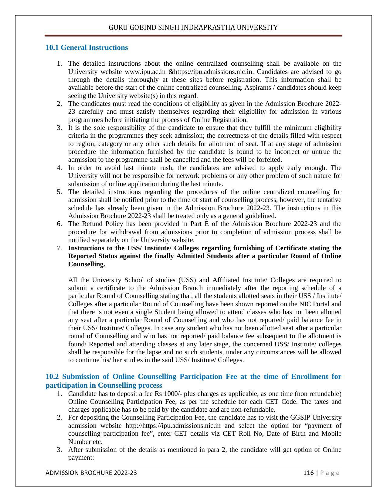 Guru Gobind Singh Indraprastha University (GGSIPU), Delhi Admission Brochure 2022-23 - Page 127