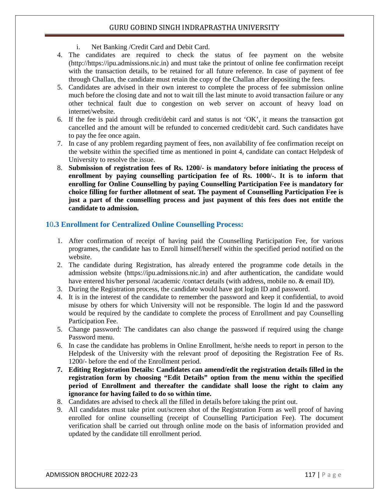 Guru Gobind Singh Indraprastha University (GGSIPU), Delhi Admission Brochure 2022-23 - Page 128