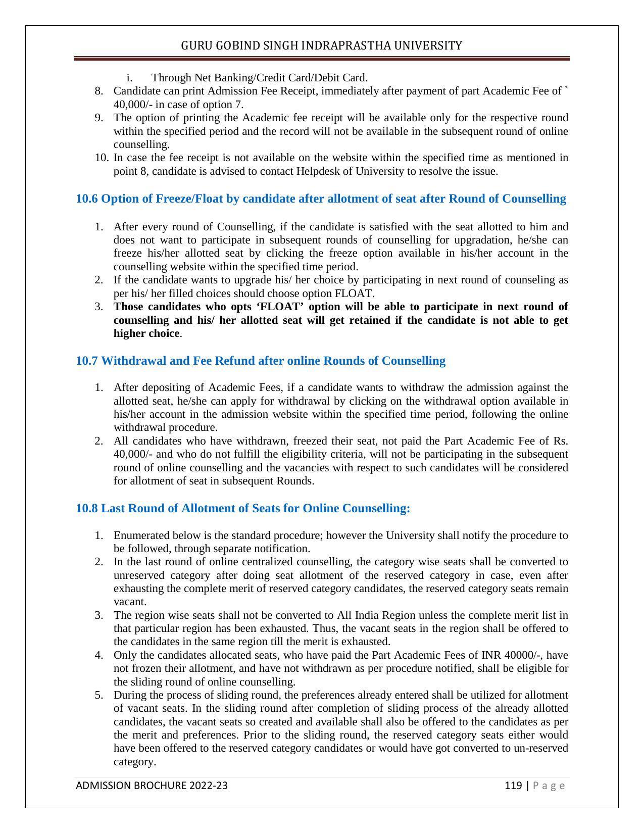 Guru Gobind Singh Indraprastha University (GGSIPU), Delhi Admission Brochure 2022-23 - Page 130