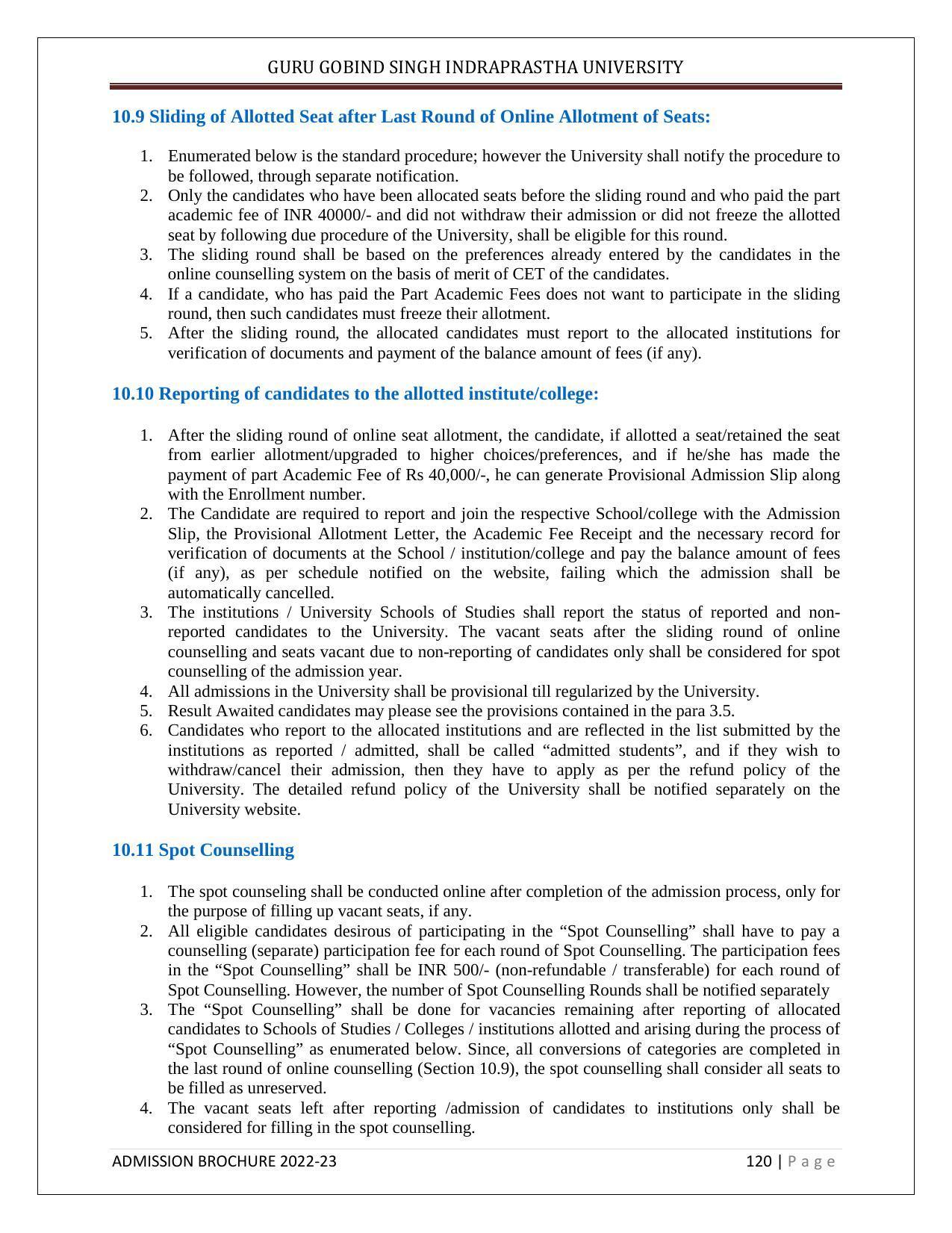 Guru Gobind Singh Indraprastha University (GGSIPU), Delhi Admission Brochure 2022-23 - Page 131