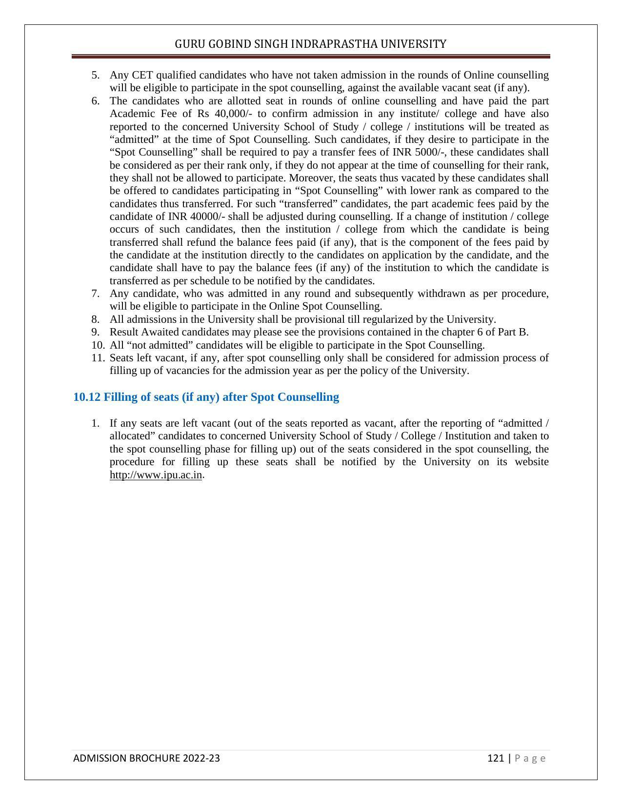 Guru Gobind Singh Indraprastha University (GGSIPU), Delhi Admission Brochure 2022-23 - Page 132