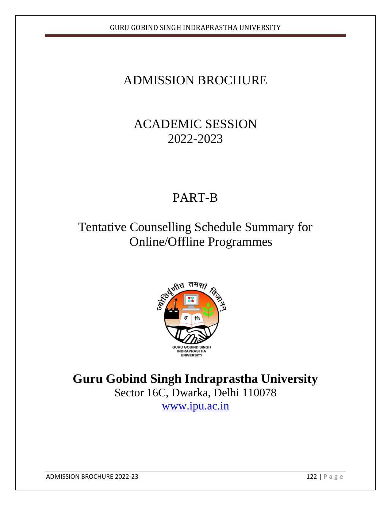 Guru Gobind Singh Indraprastha University (GGSIPU), Delhi Admission Brochure 2022-23 - Page 135