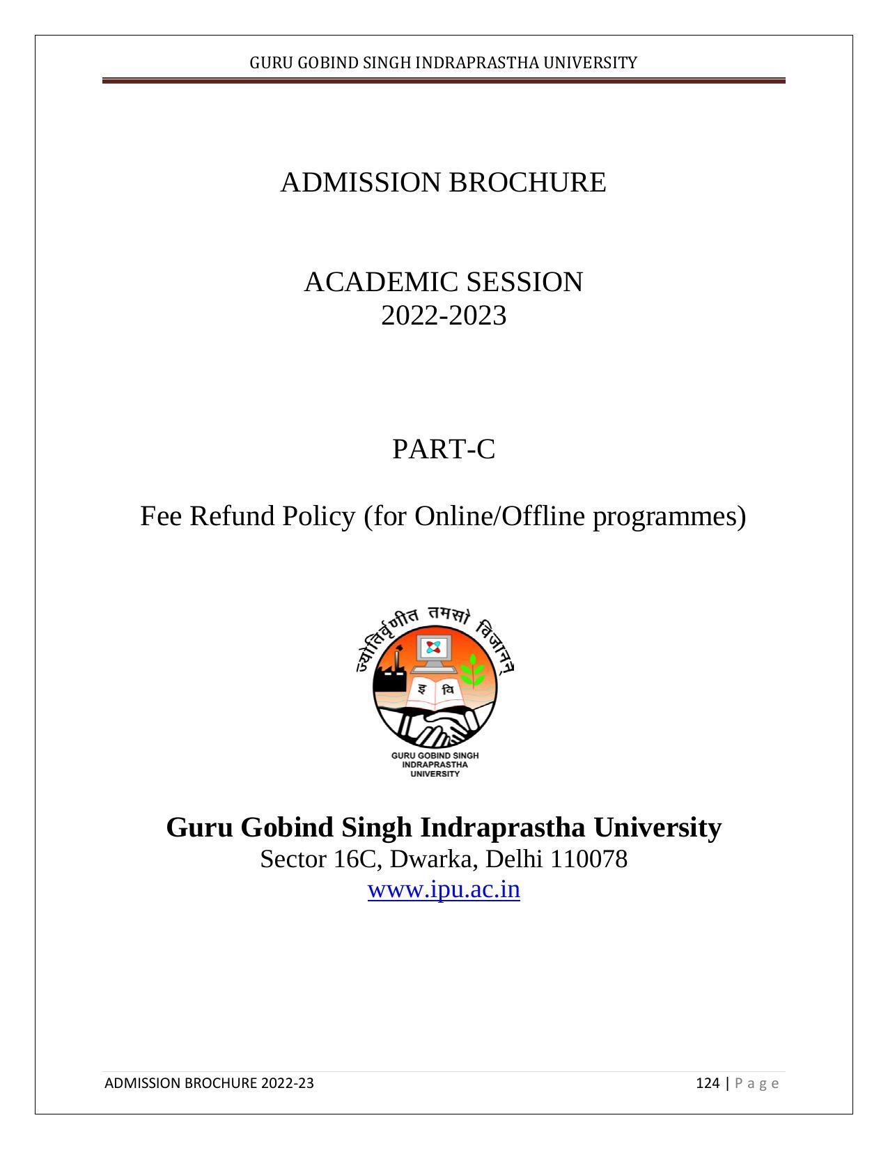 Guru Gobind Singh Indraprastha University (GGSIPU), Delhi Admission Brochure 2022-23 - Page 139