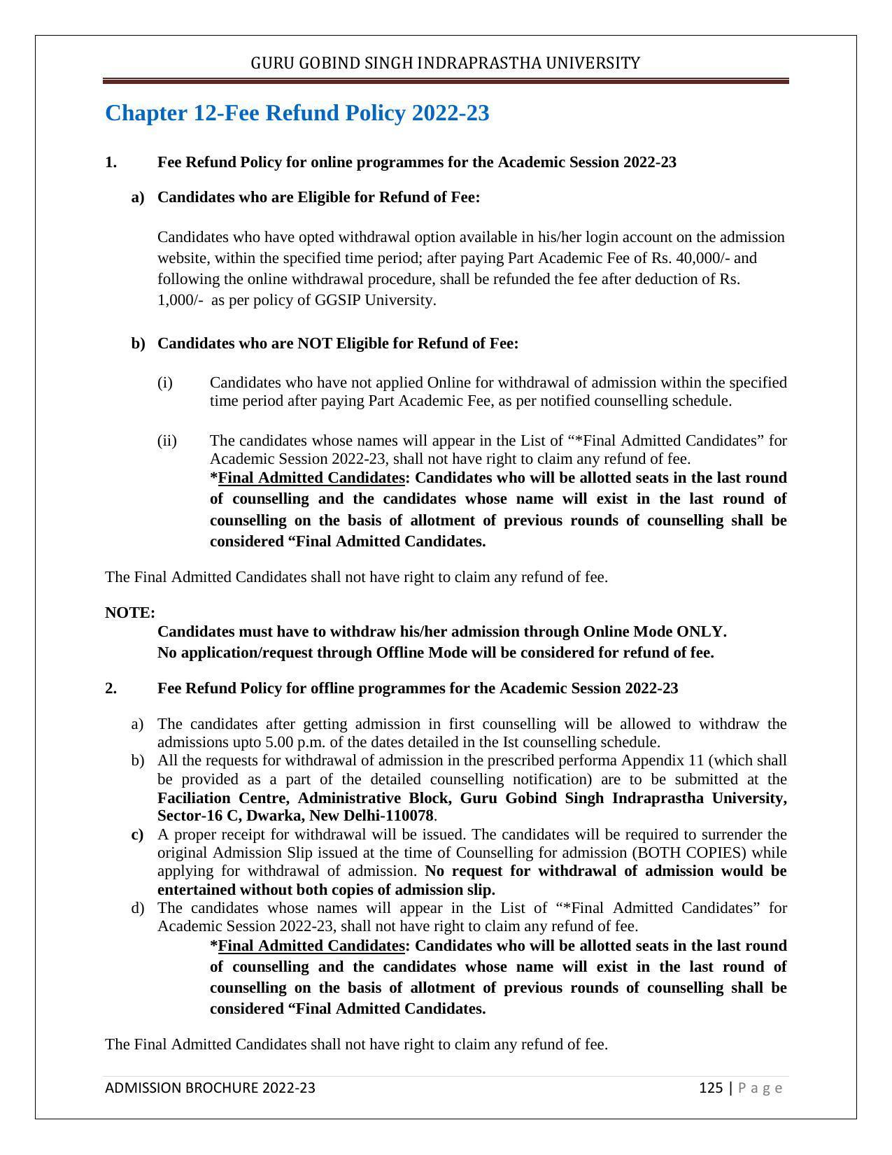 Guru Gobind Singh Indraprastha University (GGSIPU), Delhi Admission Brochure 2022-23 - Page 141