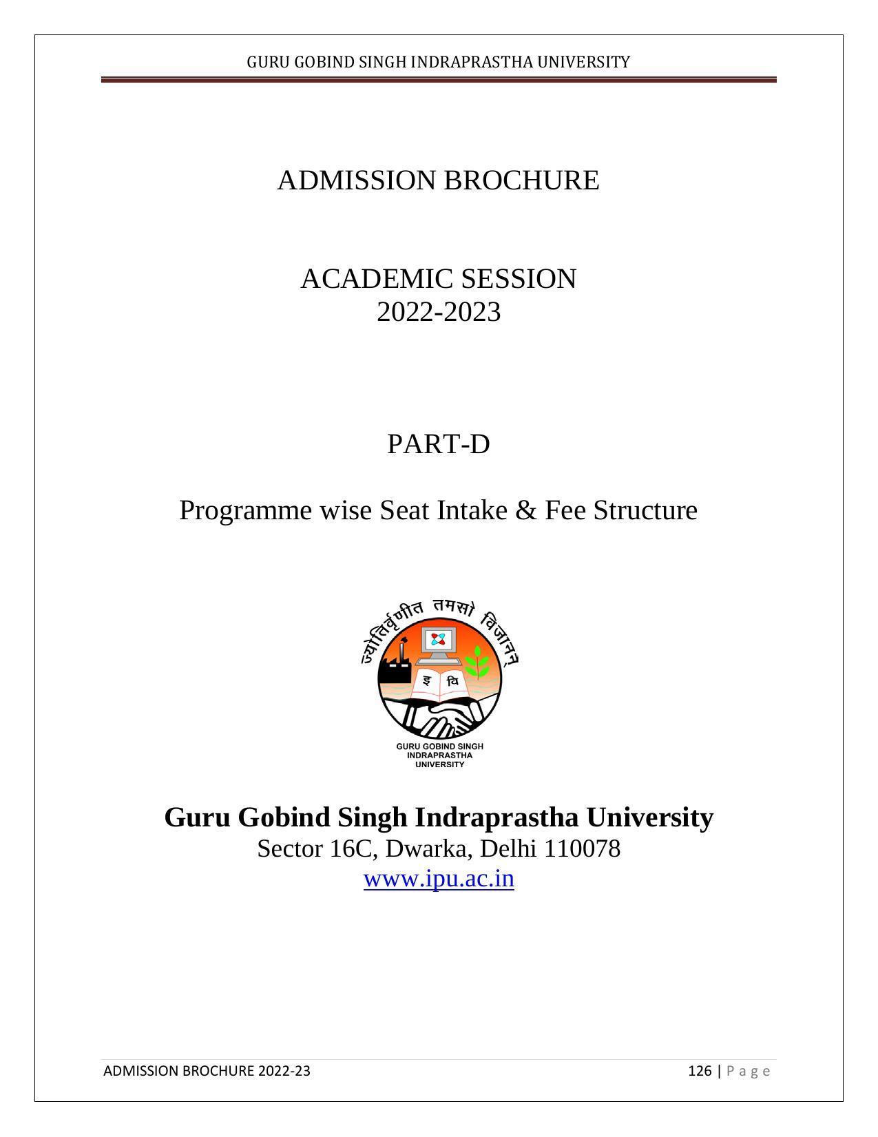 Guru Gobind Singh Indraprastha University (GGSIPU), Delhi Admission Brochure 2022-23 - Page 143