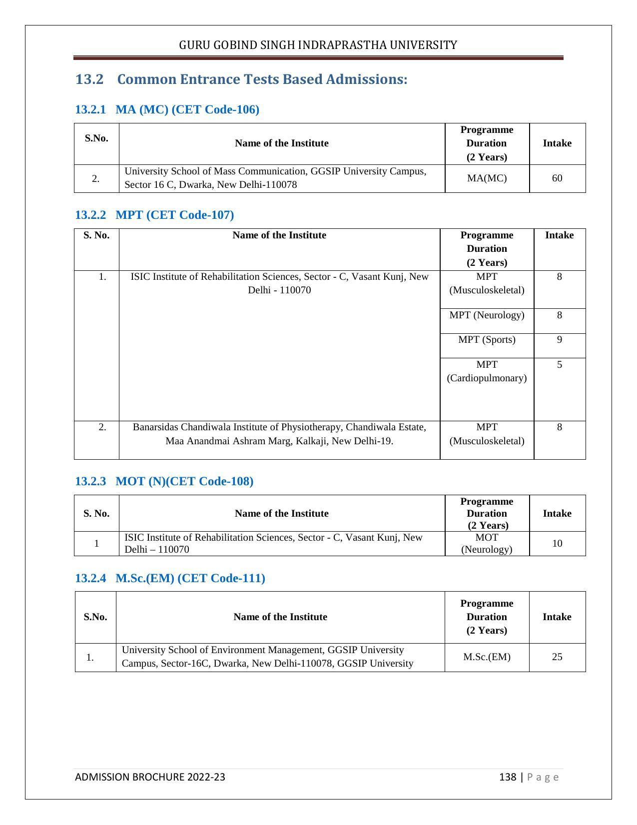 Guru Gobind Singh Indraprastha University (GGSIPU), Delhi Admission Brochure 2022-23 - Page 156