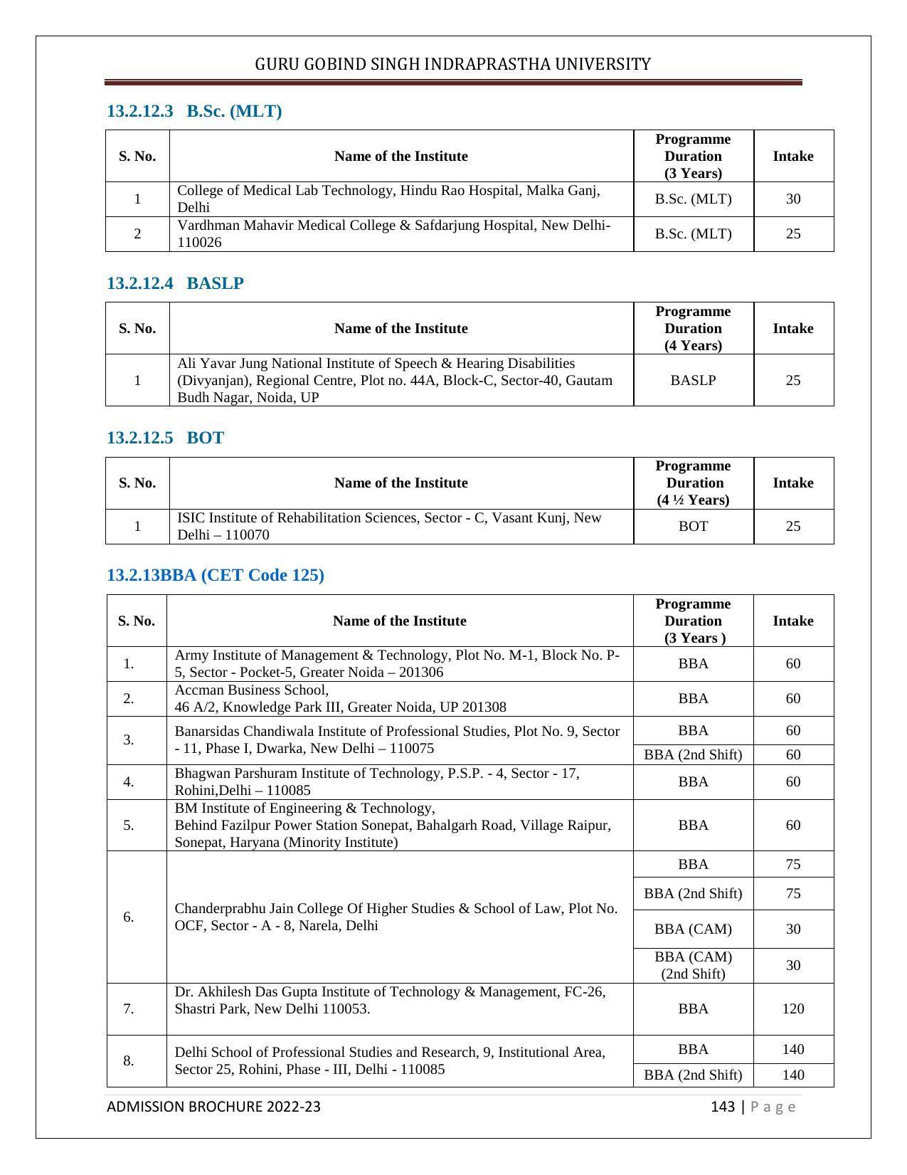 Guru Gobind Singh Indraprastha University (GGSIPU), Delhi Admission Brochure 2022-23 - Page 161