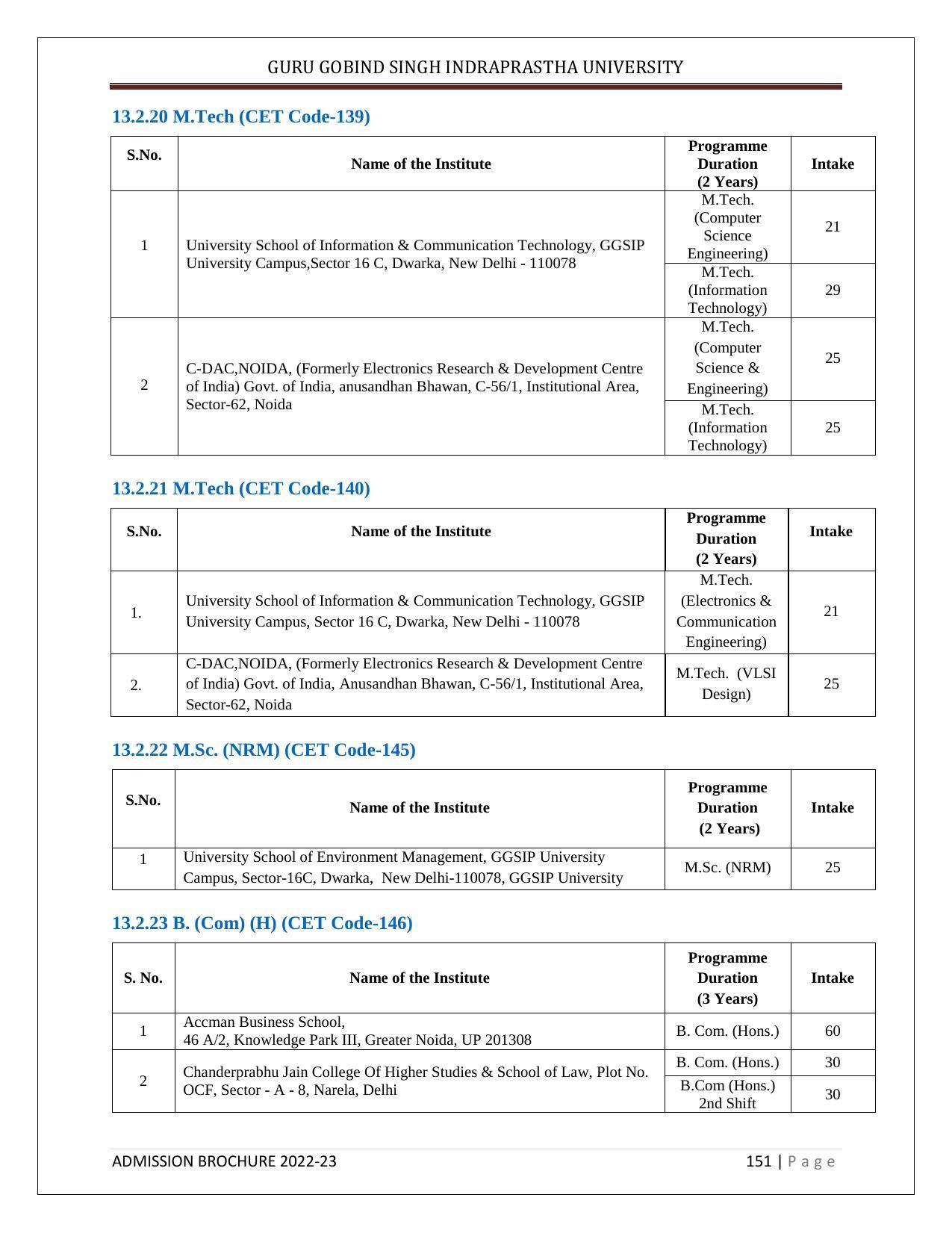 Guru Gobind Singh Indraprastha University (GGSIPU), Delhi Admission Brochure 2022-23 - Page 169