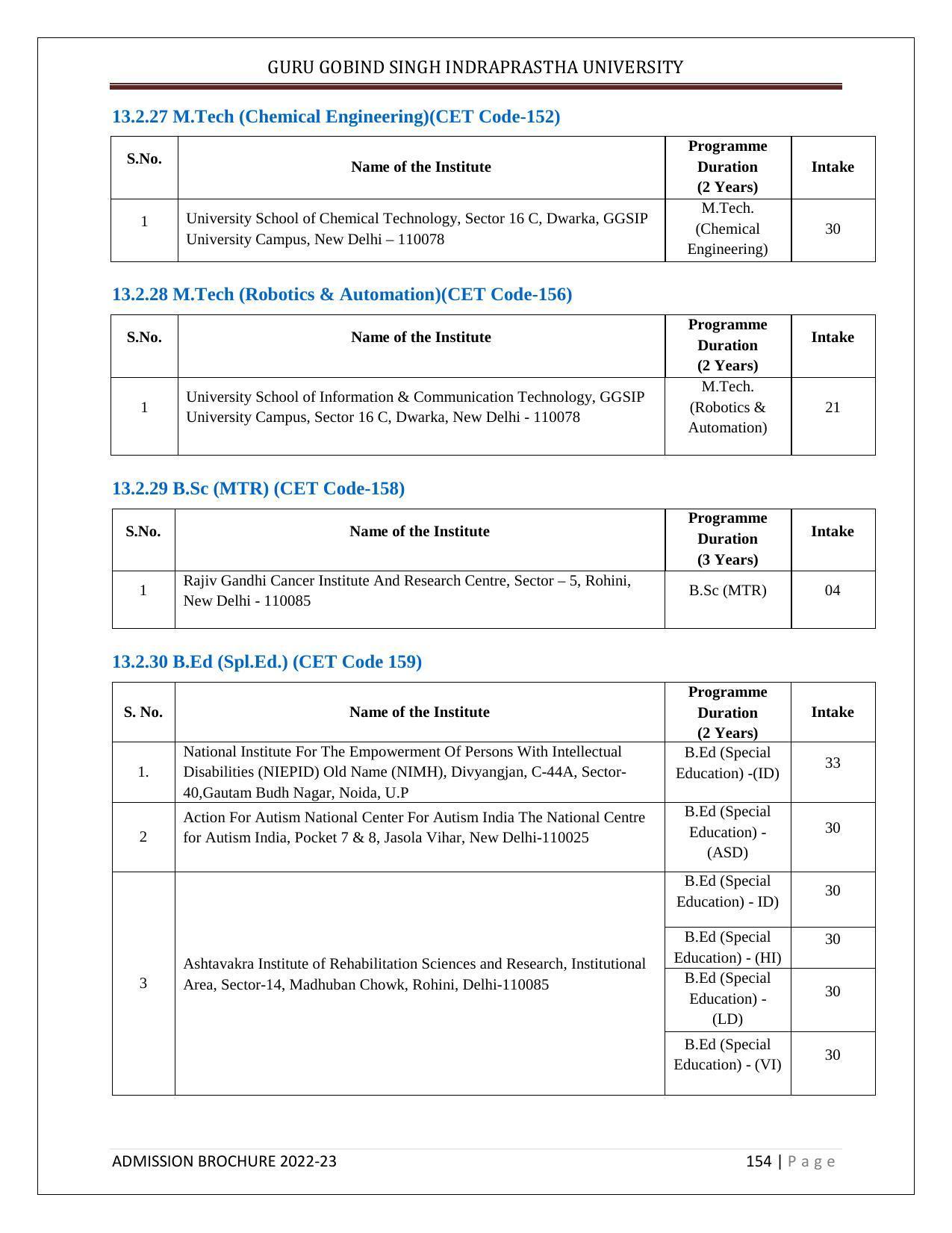 Guru Gobind Singh Indraprastha University (GGSIPU), Delhi Admission Brochure 2022-23 - Page 172